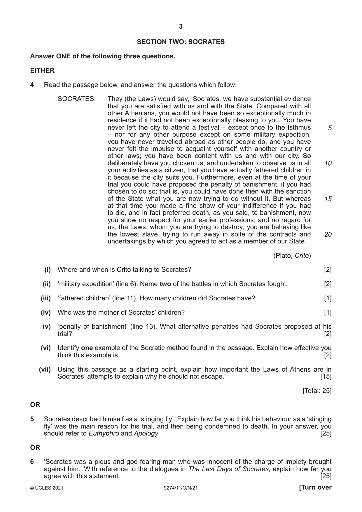 Cambridge A Level Classical Studies 9274 2021 Oct/Nov Paper 1 · Variant 1 question paper, page 3 of 8