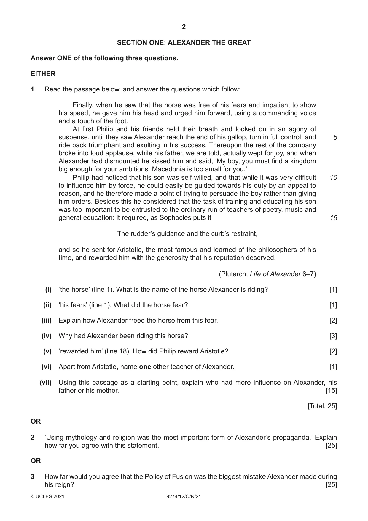 Cambridge A Level Classical Studies 9274 2021 Oct/Nov Paper 1 · Variant 2 question paper, page 2 of 8