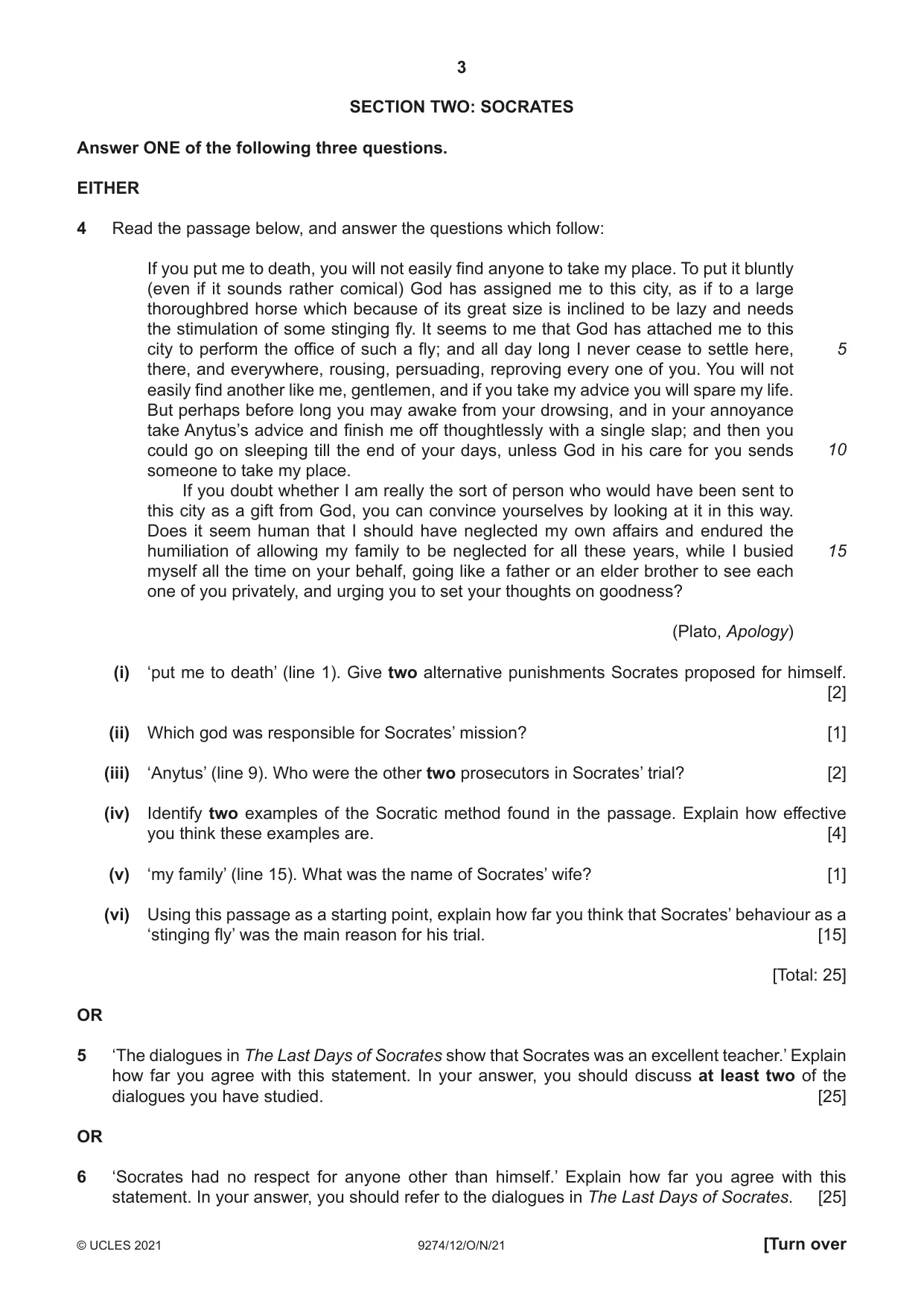 Cambridge A Level Classical Studies 9274 2021 Oct/Nov Paper 1 · Variant 2 question paper, page 3 of 8