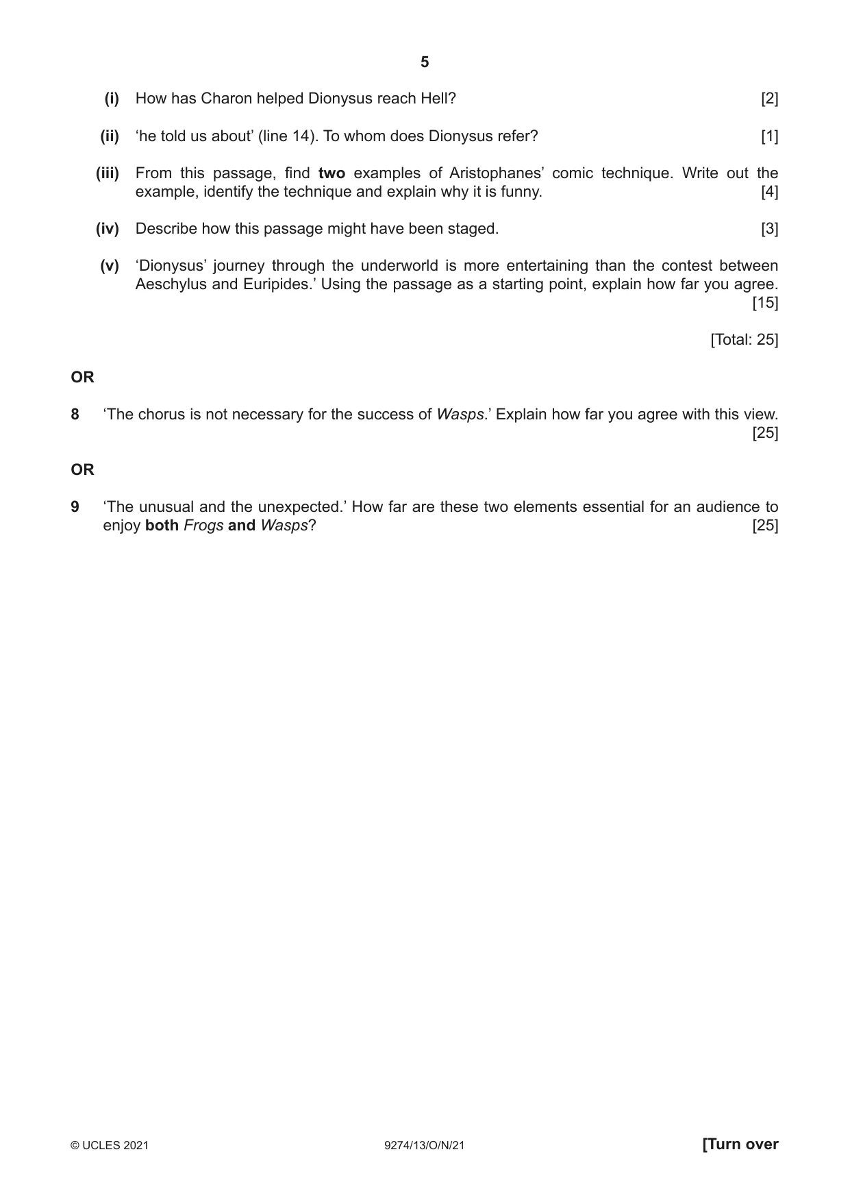 Cambridge A Level Classical Studies 9274 2021 Oct/Nov Paper 1 · Variant 3 question paper, page 5 of 8