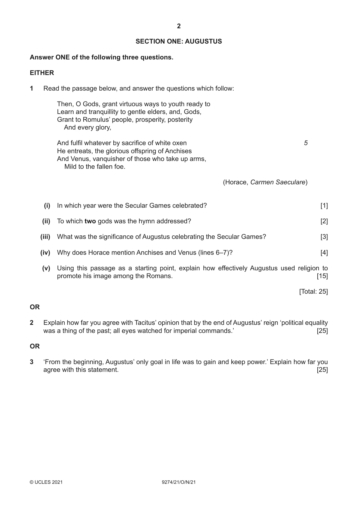 Cambridge A Level Classical Studies 9274 2021 Oct/Nov Paper 2 · Variant 1 question paper, page 2 of 8