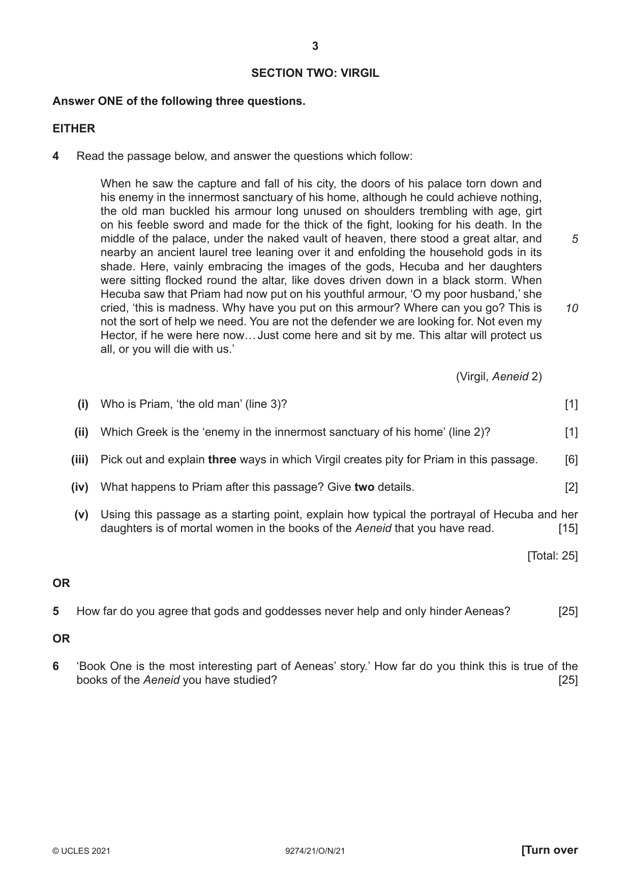 Cambridge A Level Classical Studies 9274 2021 Oct/Nov Paper 2 · Variant 1 question paper, page 3 of 8