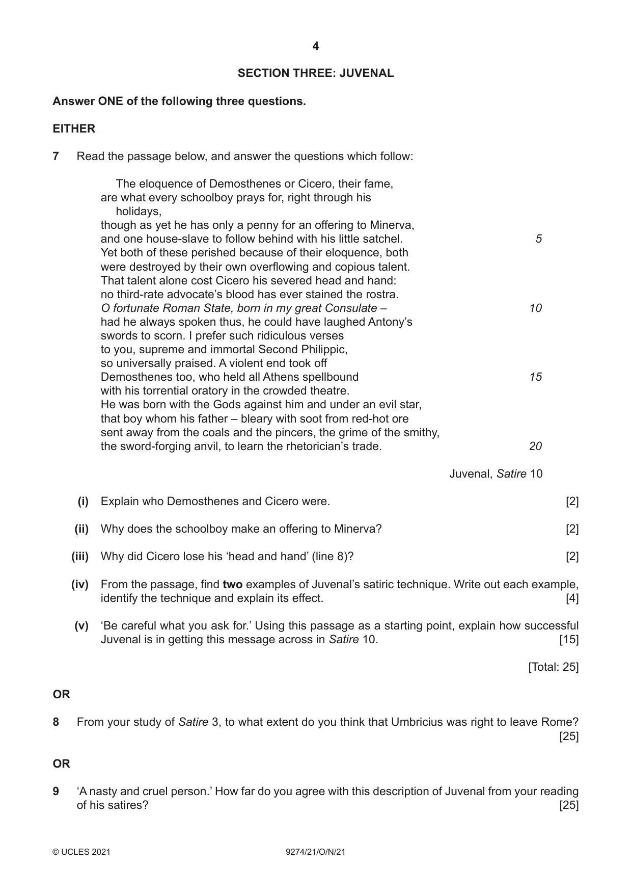 Cambridge A Level Classical Studies 9274 2021 Oct/Nov Paper 2 · Variant 1 question paper, page 4 of 8