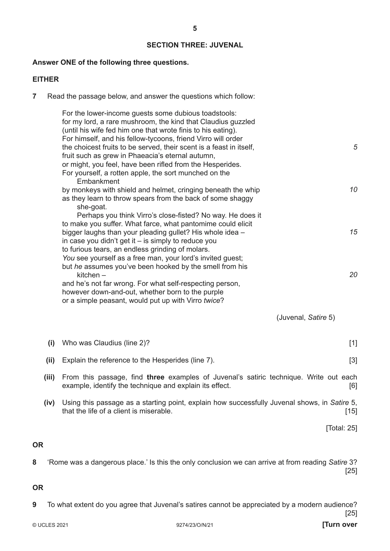 Cambridge A Level Classical Studies 9274 2021 Oct/Nov Paper 2 · Variant 3 question paper, page 5 of 8