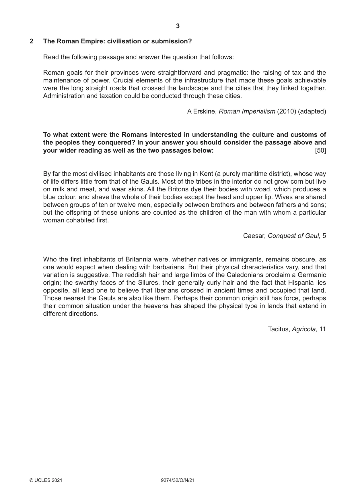 Cambridge A Level Classical Studies 9274 2021 Oct/Nov Paper 3 · Variant 2 question paper, page 3 of 4