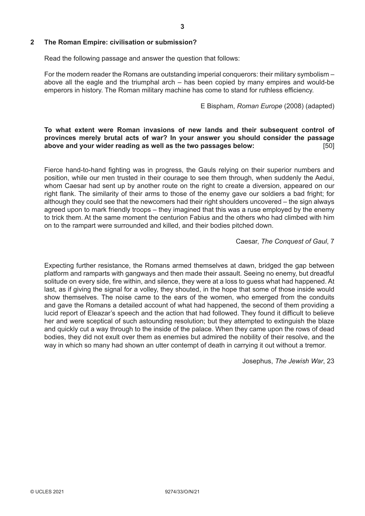 Cambridge A Level Classical Studies 9274 2021 Oct/Nov Paper 3 · Variant 3 question paper, page 3 of 4