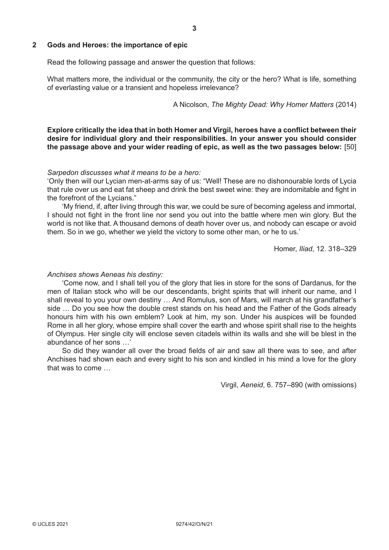 Cambridge A Level Classical Studies 9274 2021 Oct/Nov Paper 4 · Variant 2 question paper, page 3 of 4