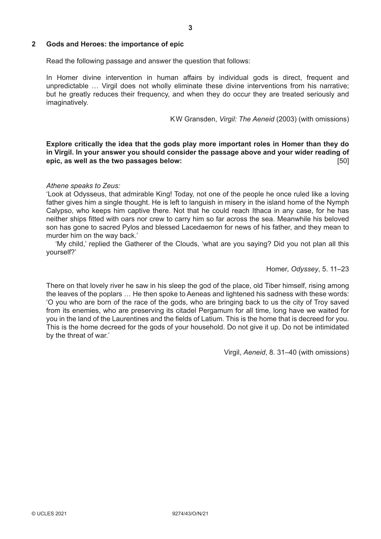 Cambridge A Level Classical Studies 9274 2021 Oct/Nov Paper 4 · Variant 3 question paper, page 3 of 4
