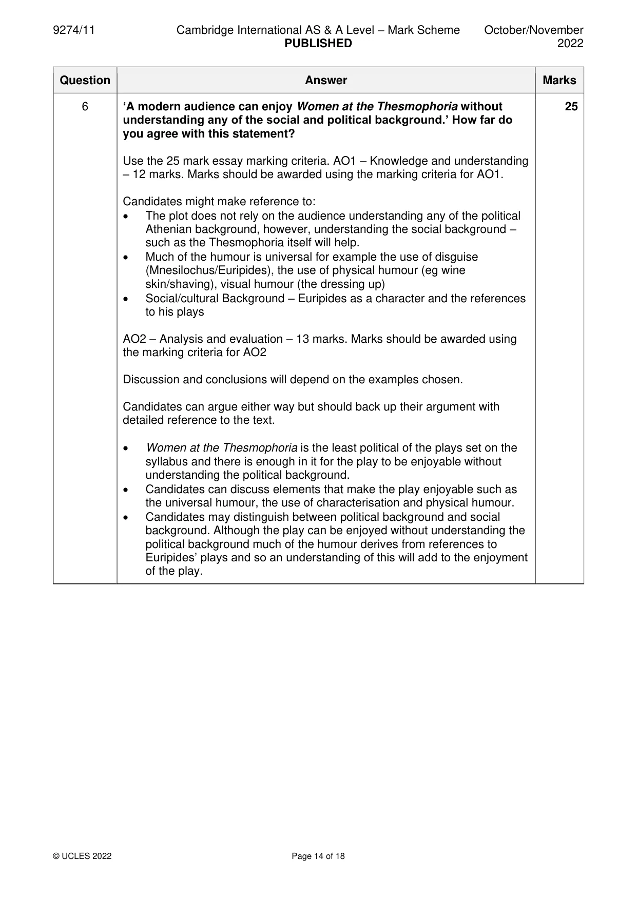 Mark scheme, page 14 of 18