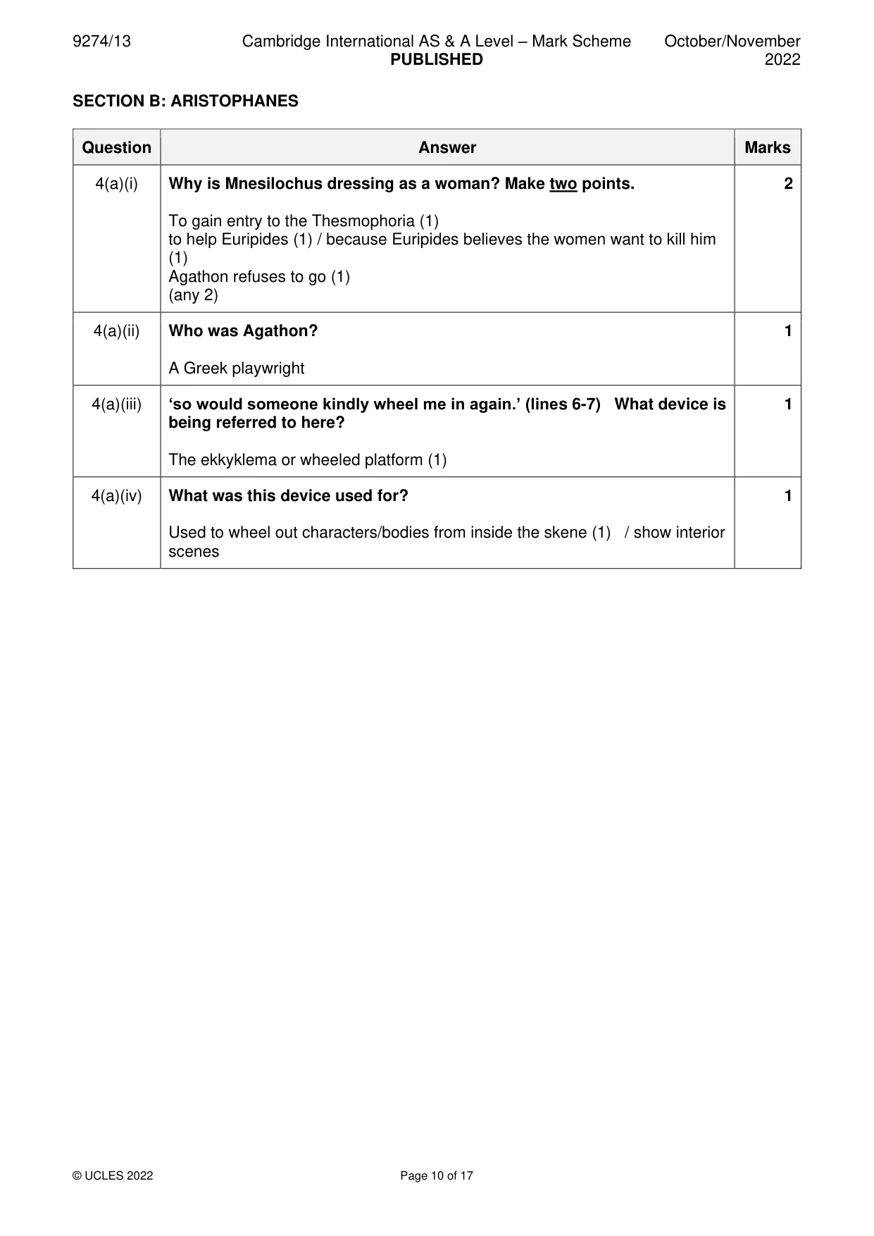 Mark scheme, page 10 of 17