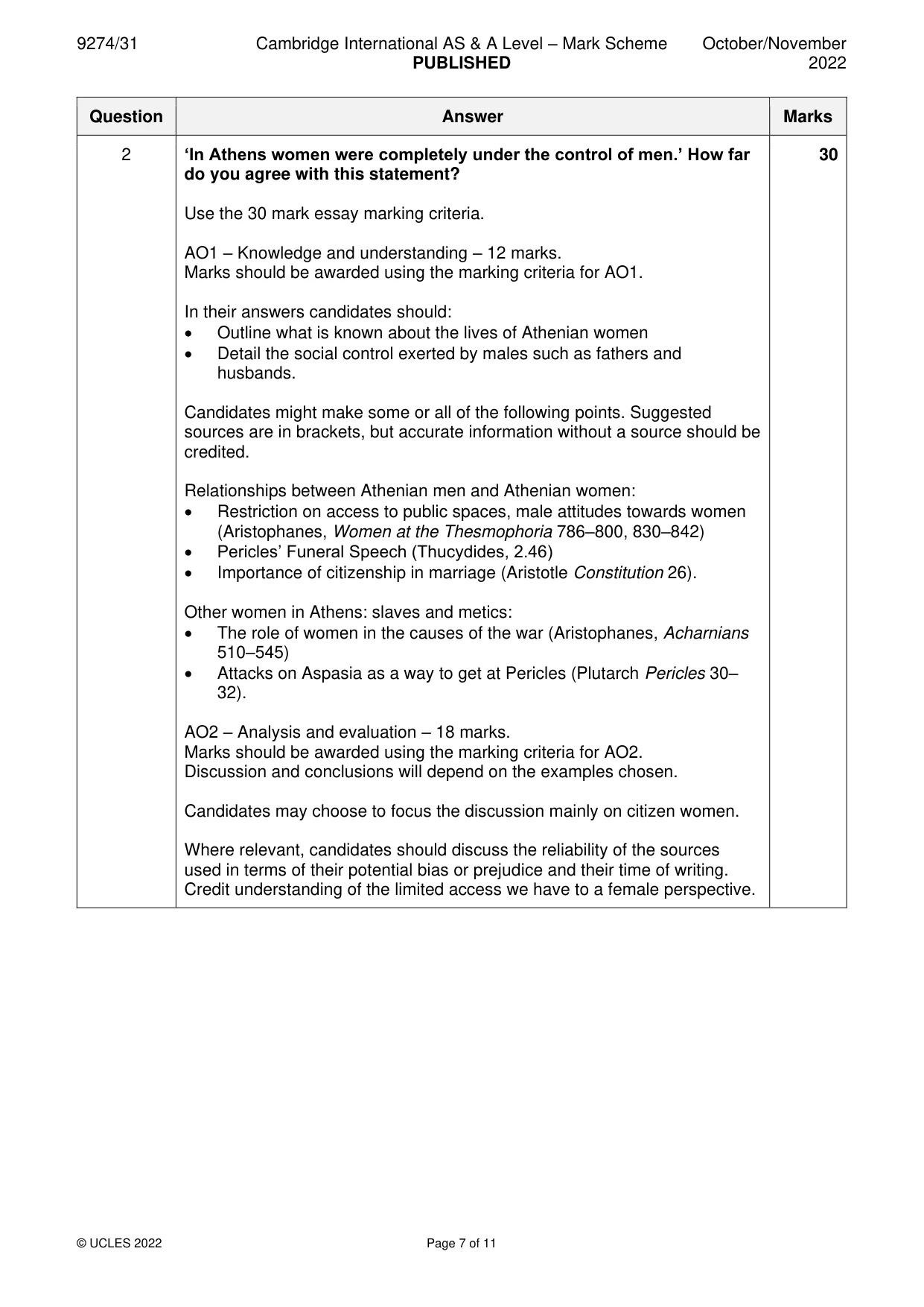 Mark scheme, page 7 of 11