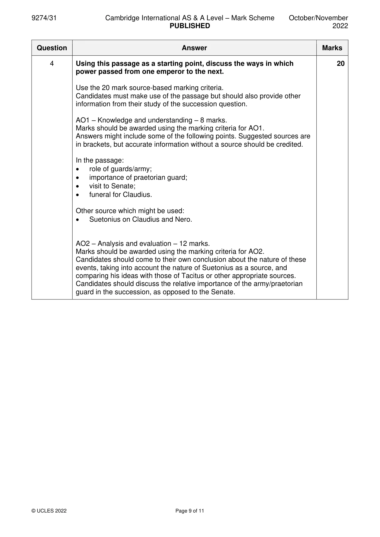 Mark scheme, page 9 of 11