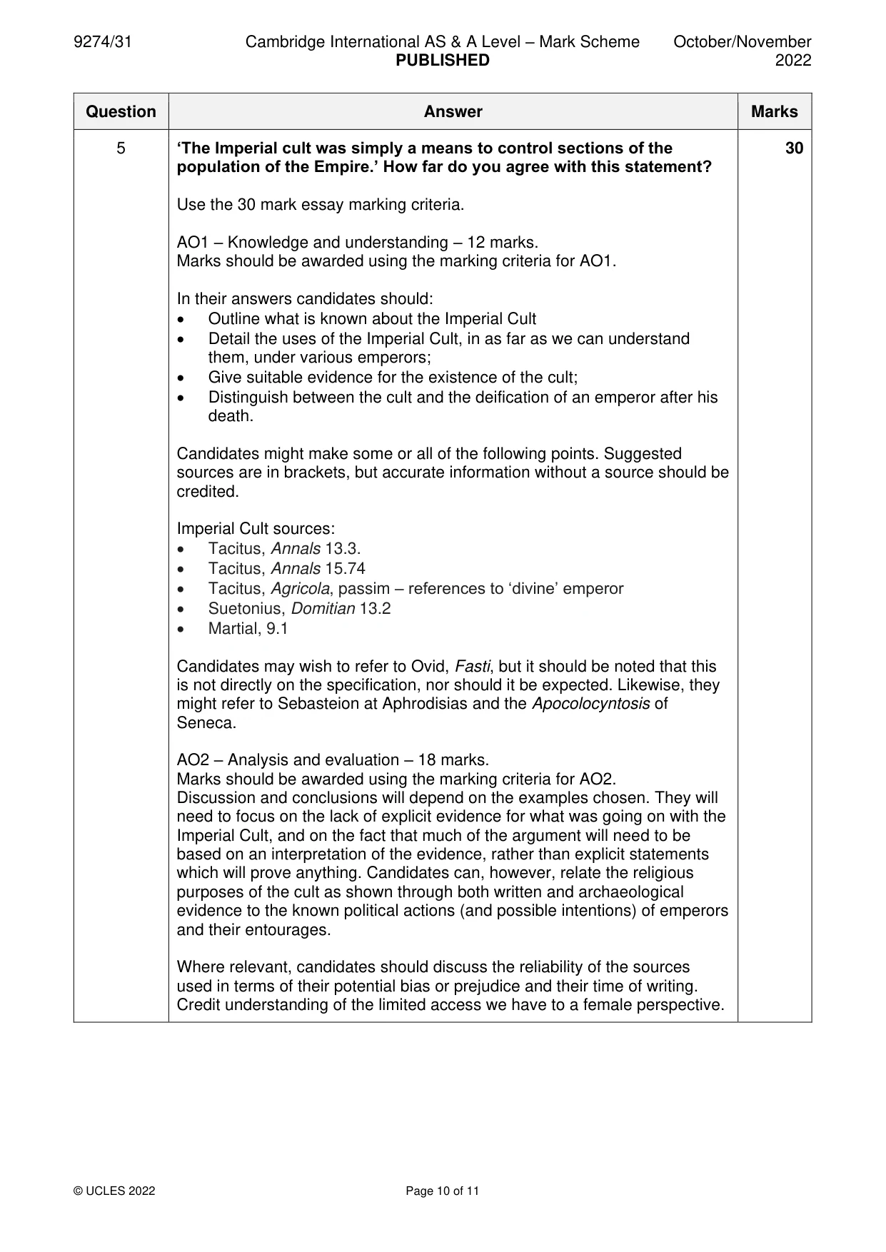 Mark scheme, page 10 of 11