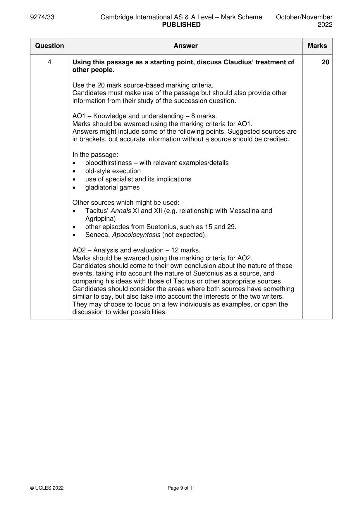 Mark scheme, page 9 of 11