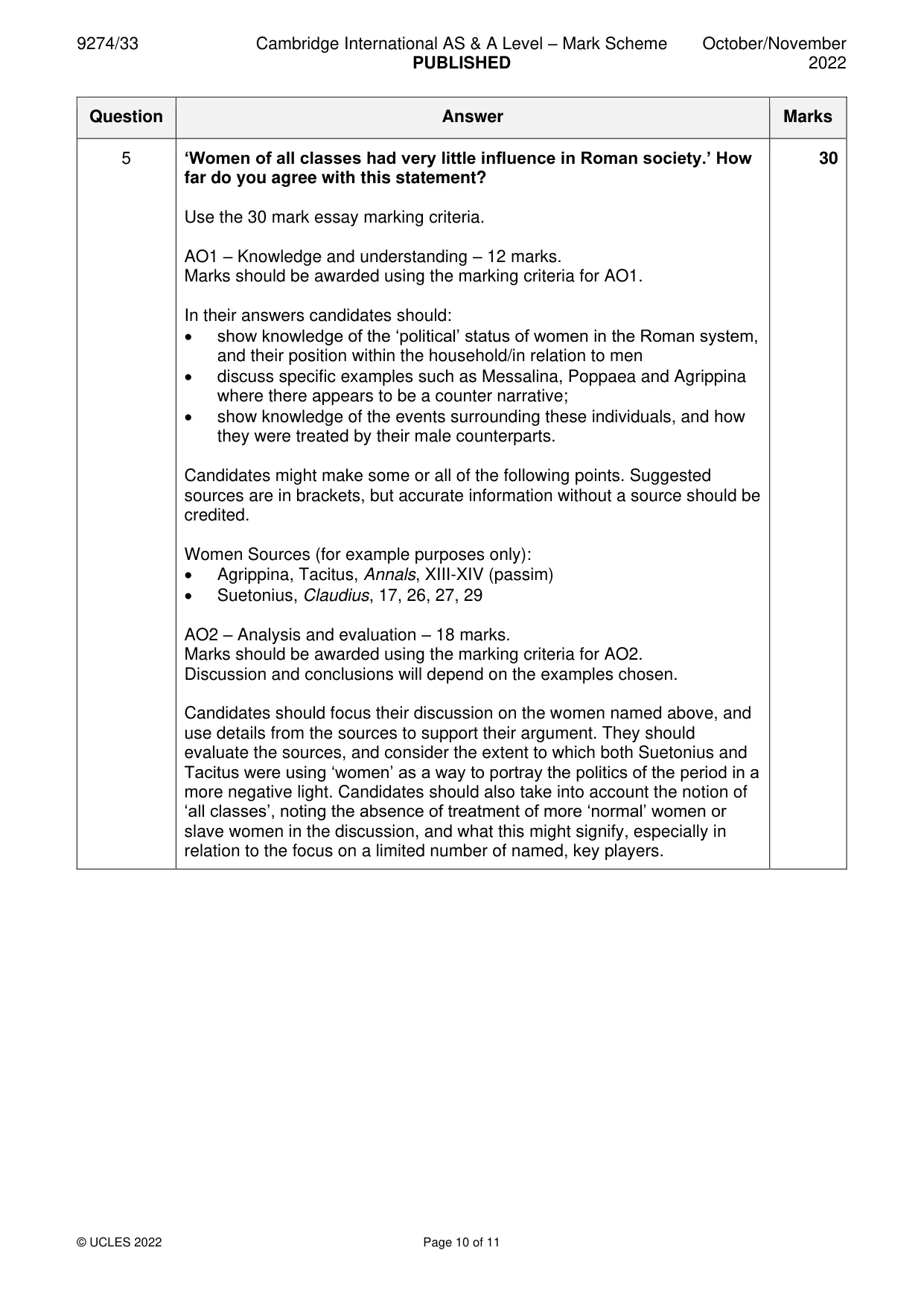 Mark scheme, page 10 of 11