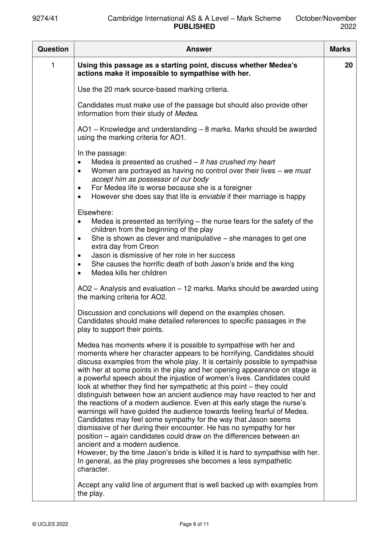 Mark scheme, page 6 of 11