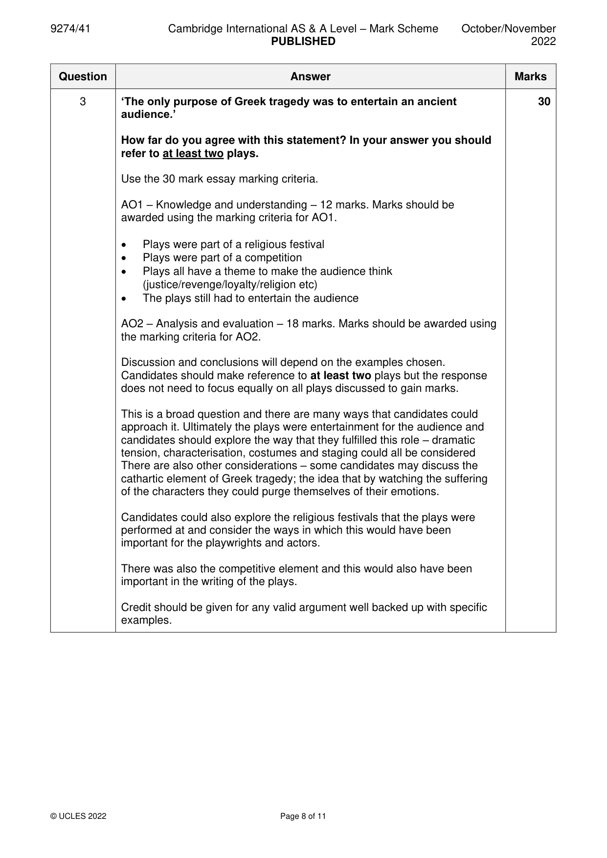 Mark scheme, page 8 of 11