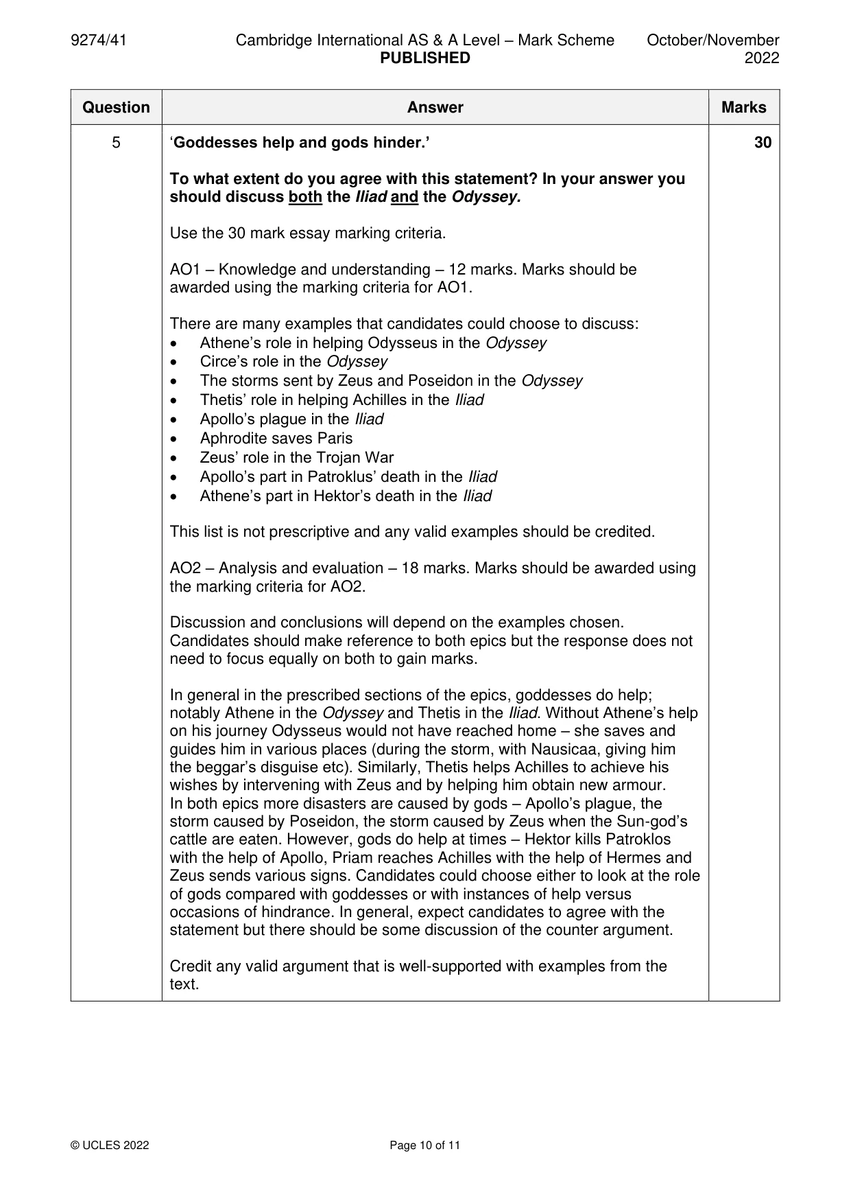 Mark scheme, page 10 of 11