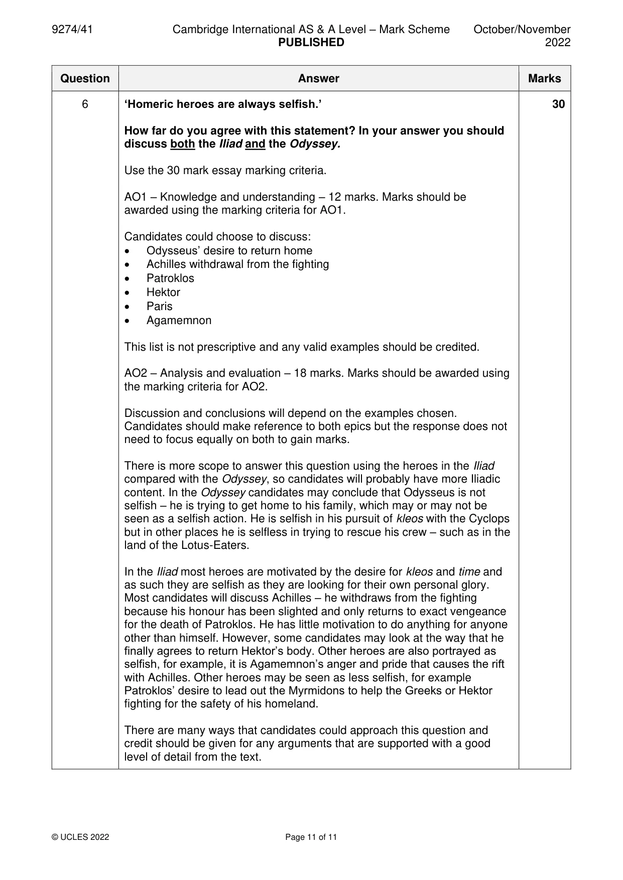 Mark scheme, page 11 of 11