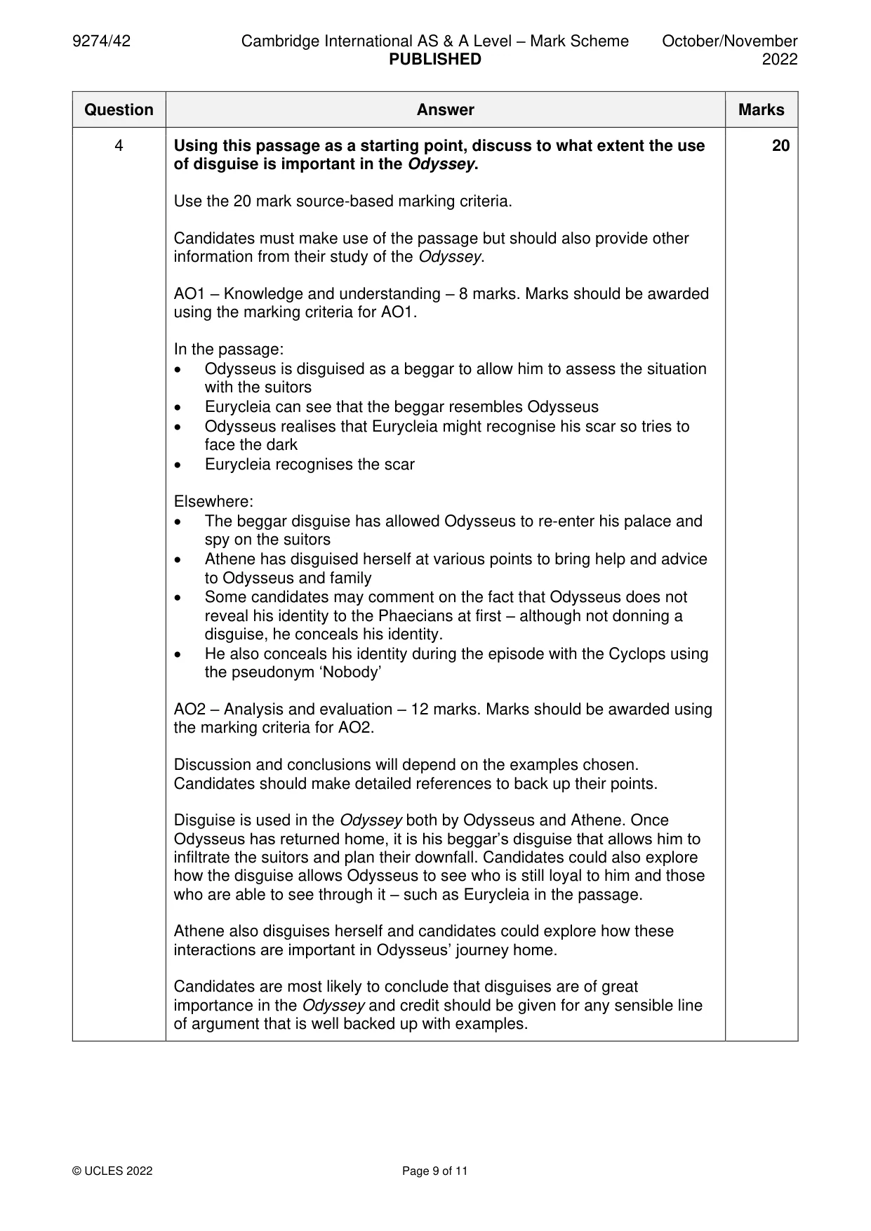 Mark scheme, page 9 of 11
