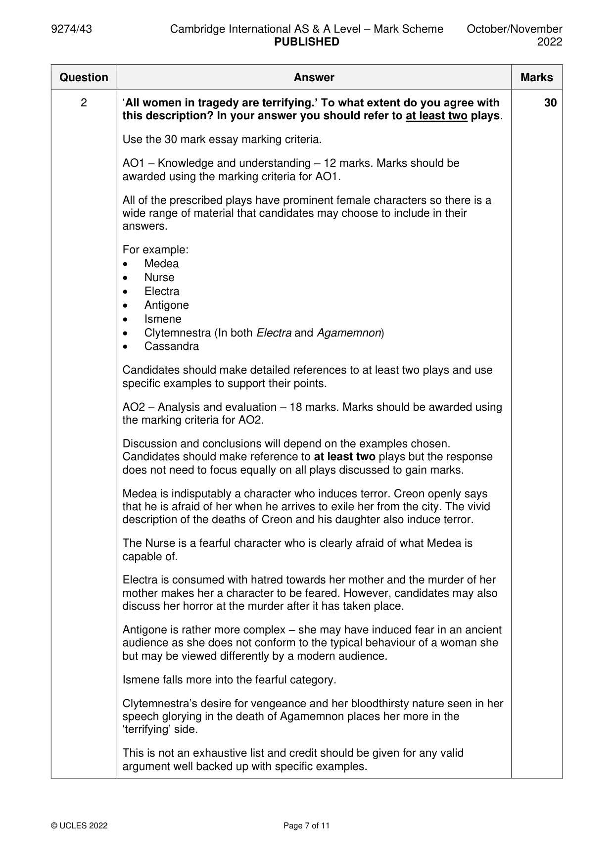 Mark scheme, page 7 of 11