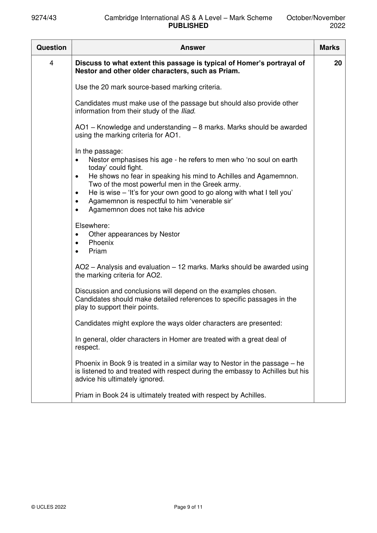 Mark scheme, page 9 of 11