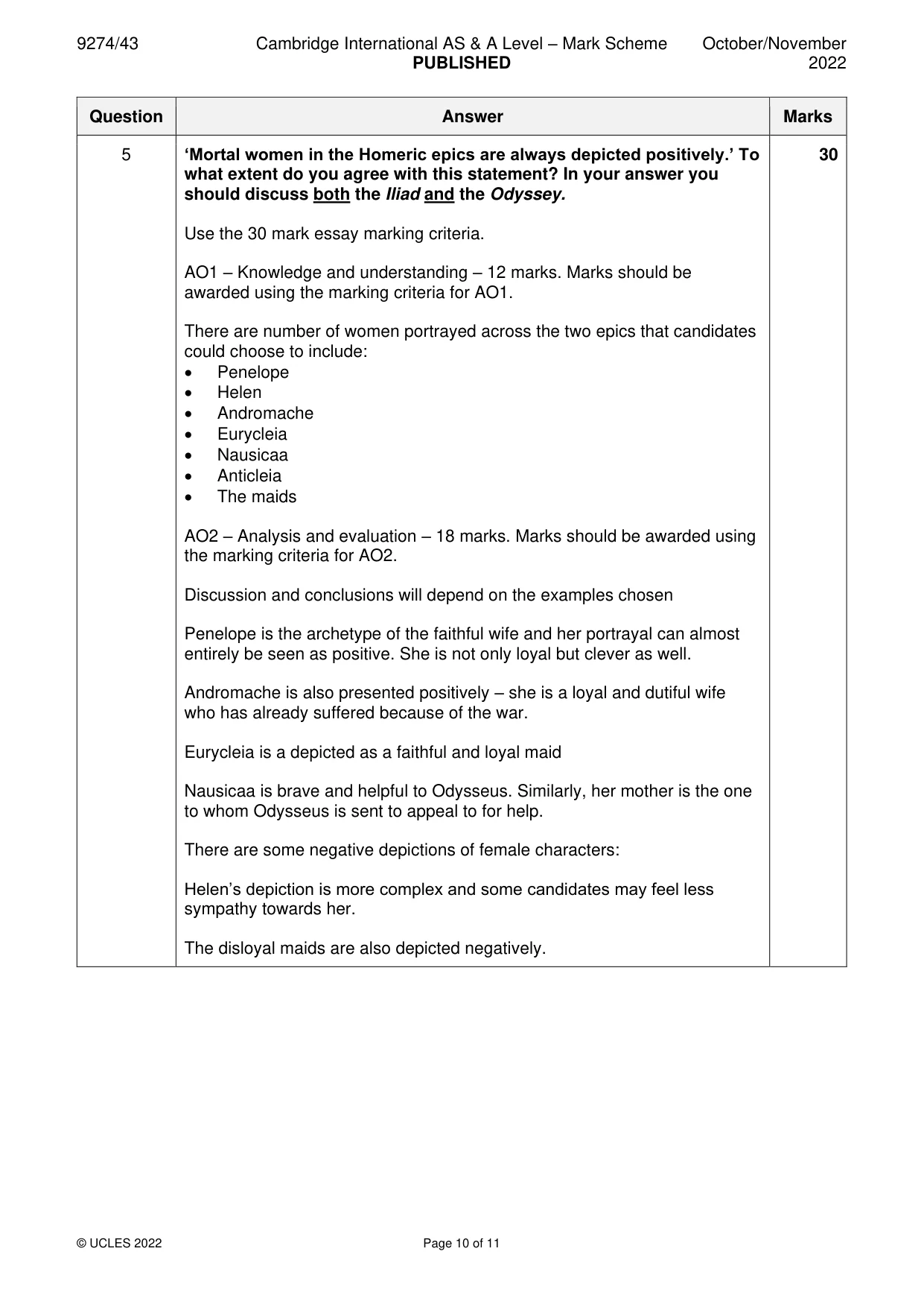 Mark scheme, page 10 of 11