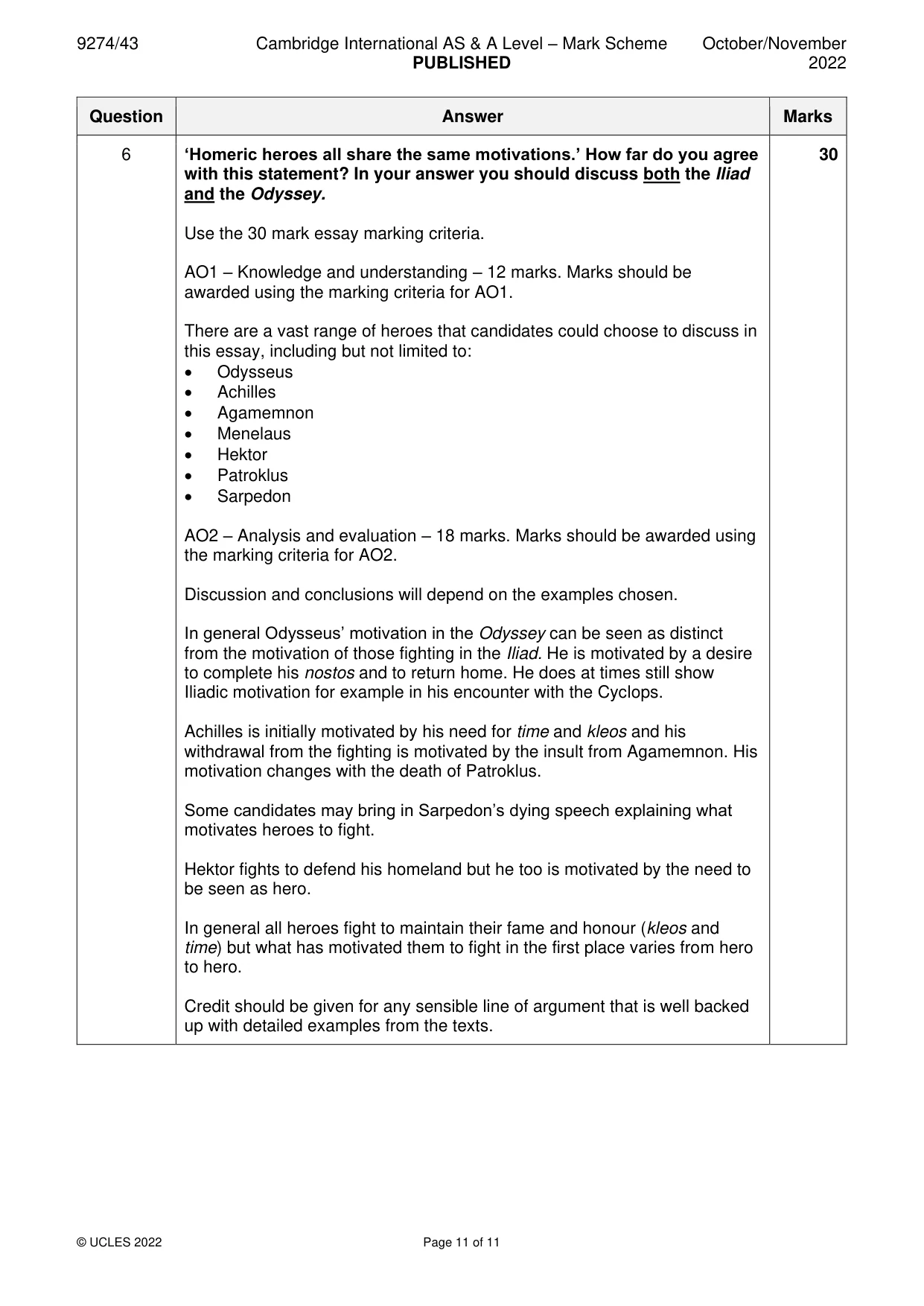 Mark scheme, page 11 of 11