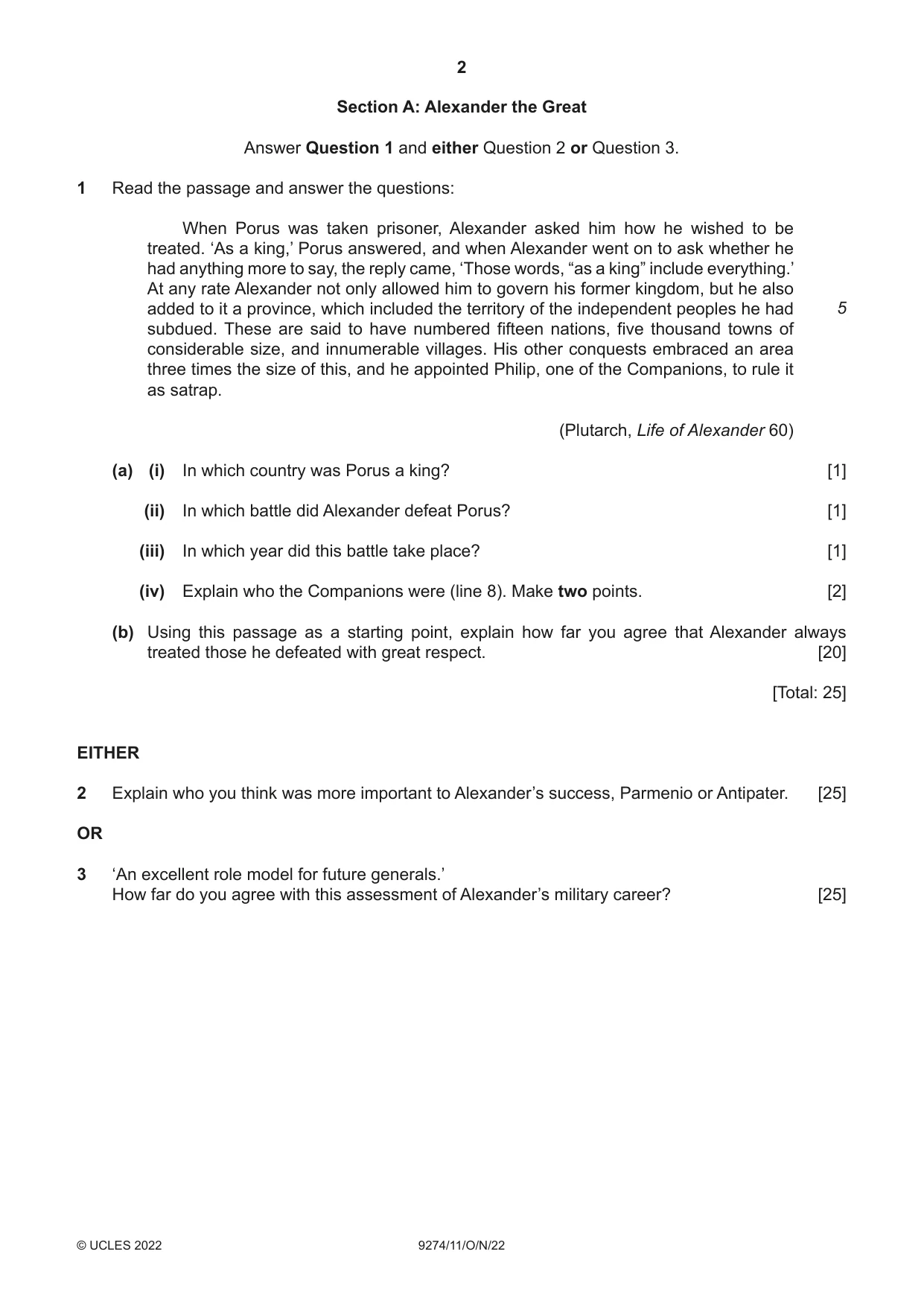 Cambridge A Level Classical Studies 9274 2022 Oct/Nov Paper 1 · Variant 1 question paper, page 2 of 8