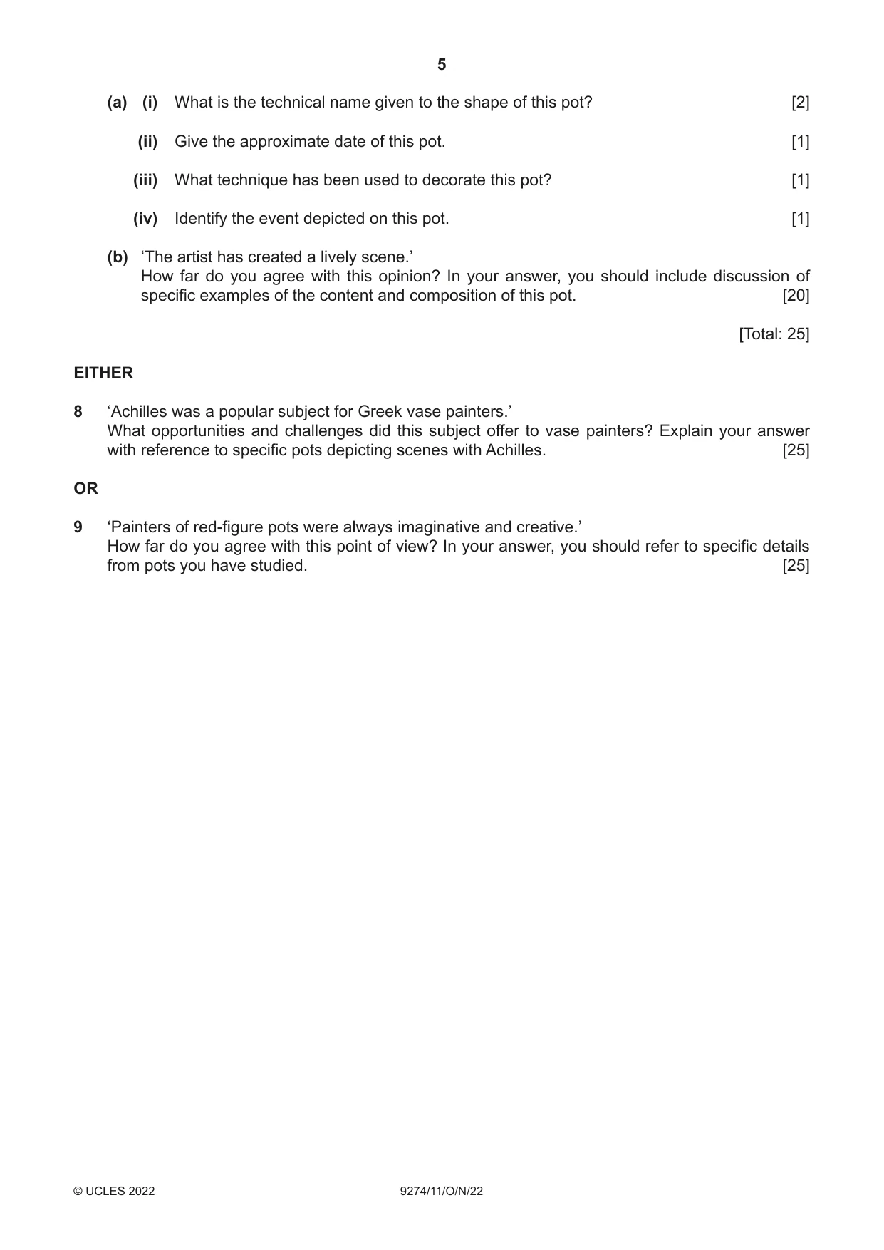 Cambridge A Level Classical Studies 9274 2022 Oct/Nov Paper 1 · Variant 1 question paper, page 5 of 8