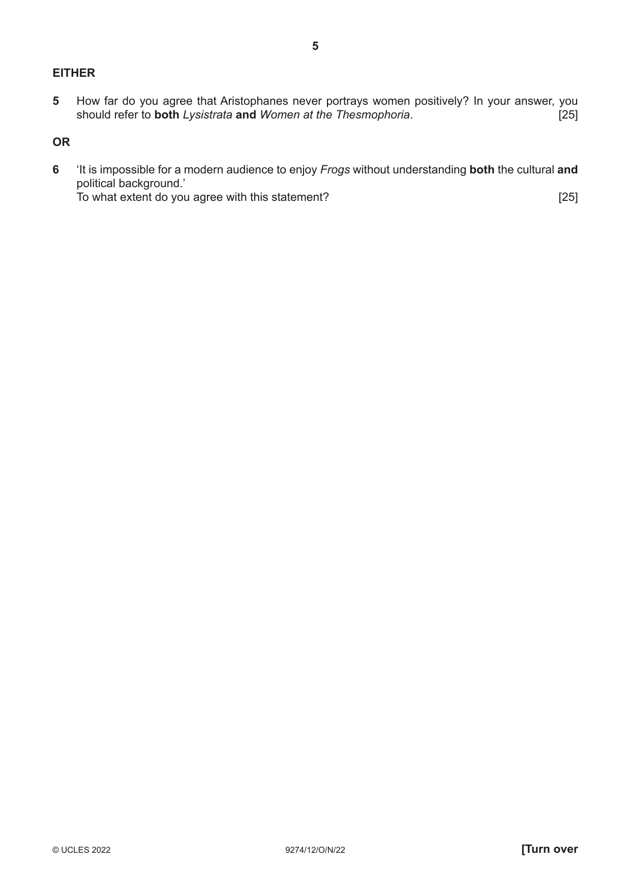 Cambridge A Level Classical Studies 9274 2022 Oct/Nov Paper 1 · Variant 2 question paper, page 5 of 8