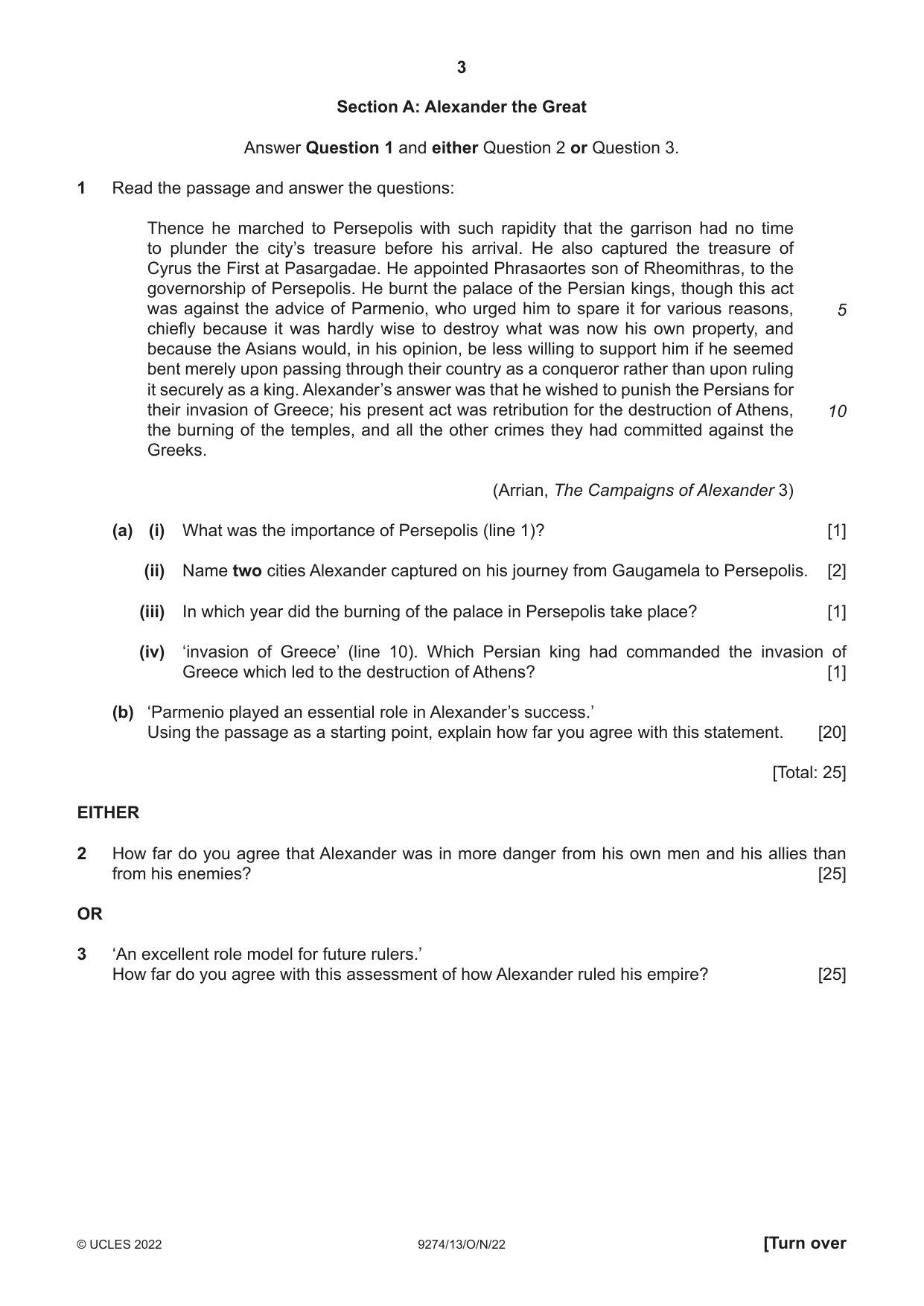 Cambridge A Level Classical Studies 9274 2022 Oct/Nov Paper 1 · Variant 3 question paper, page 3 of 8