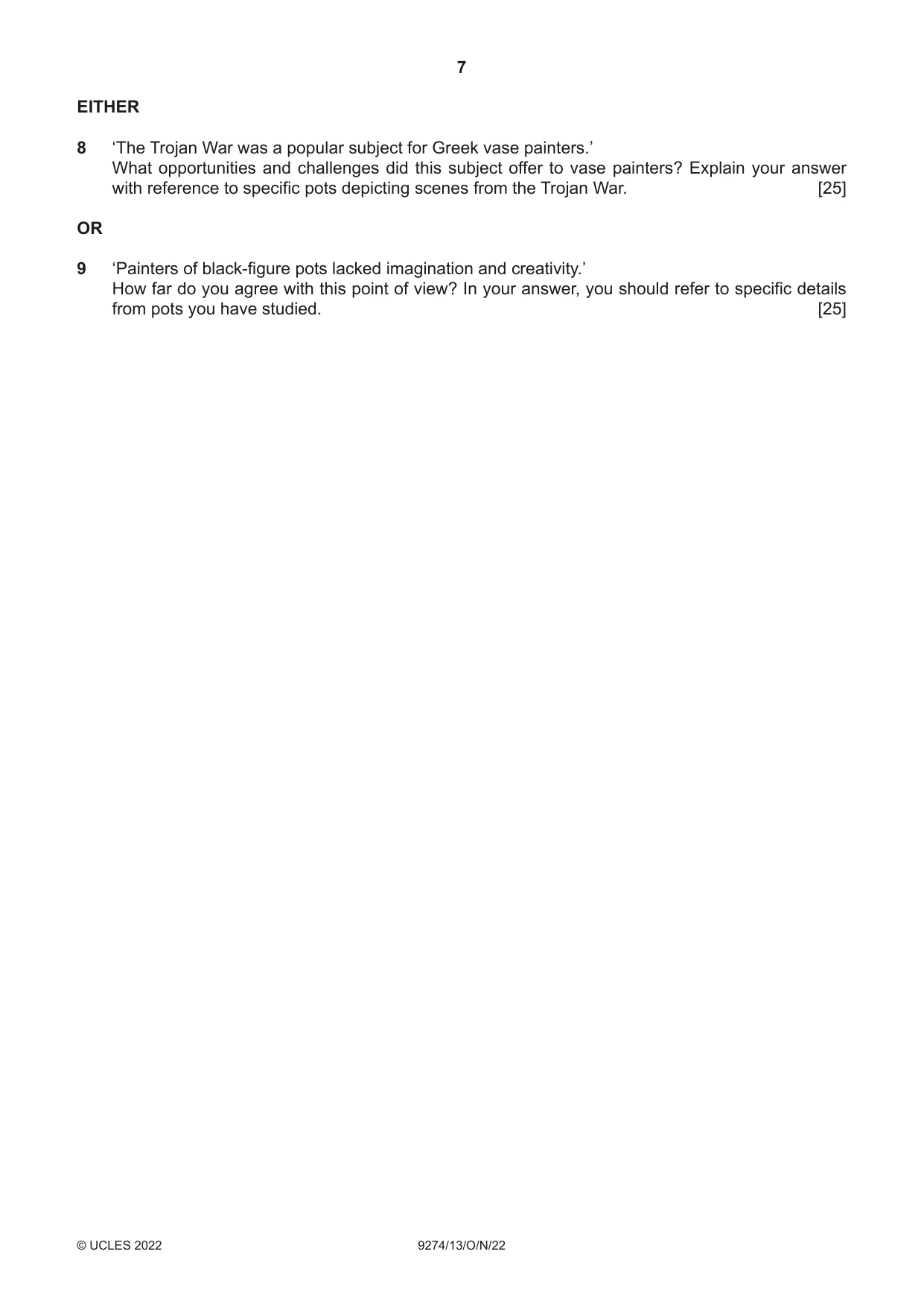 Cambridge A Level Classical Studies 9274 2022 Oct/Nov Paper 1 · Variant 3 question paper, page 7 of 8