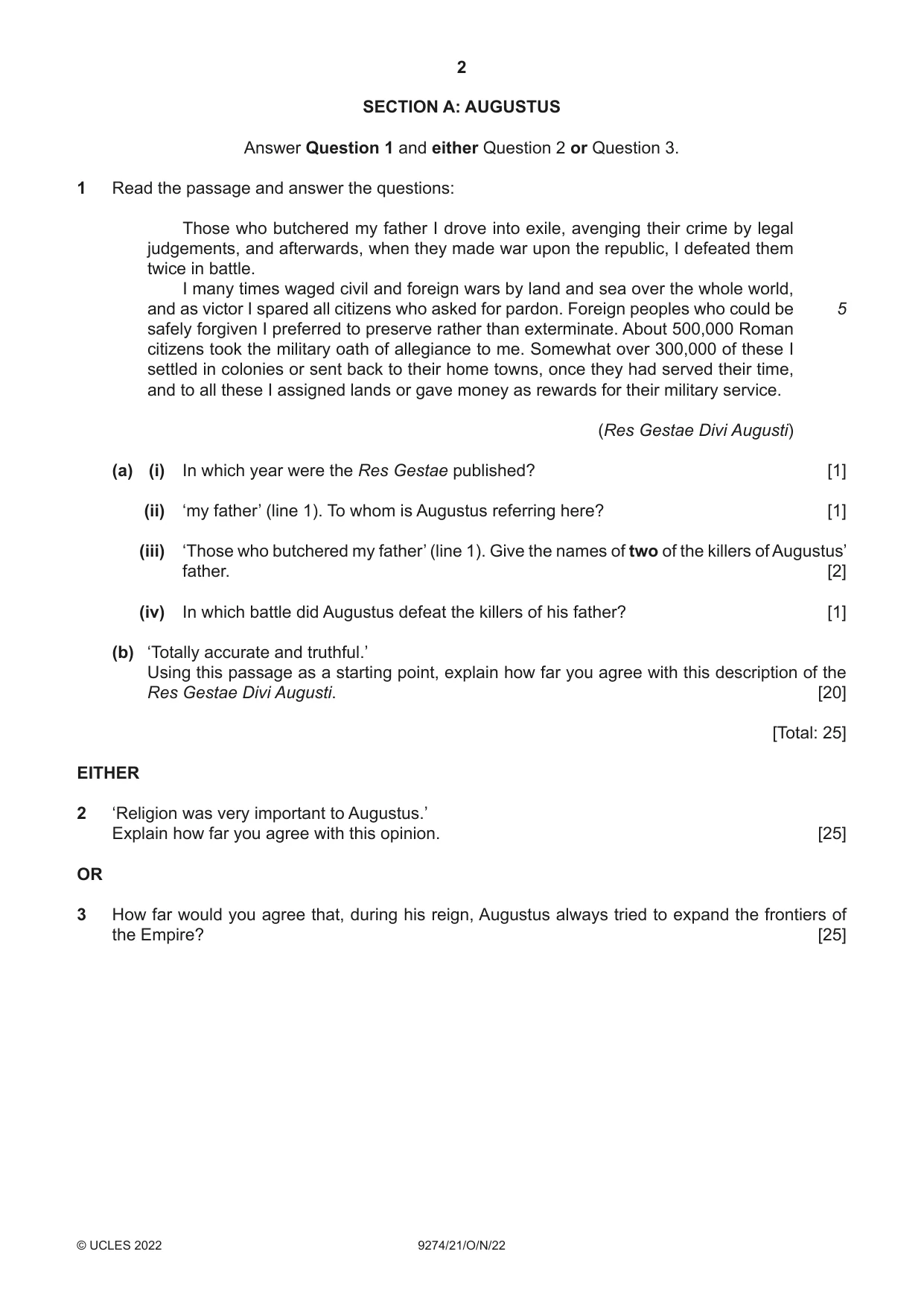 Cambridge A Level Classical Studies 9274 2022 Oct/Nov Paper 2 · Variant 1 question paper, page 2 of 8