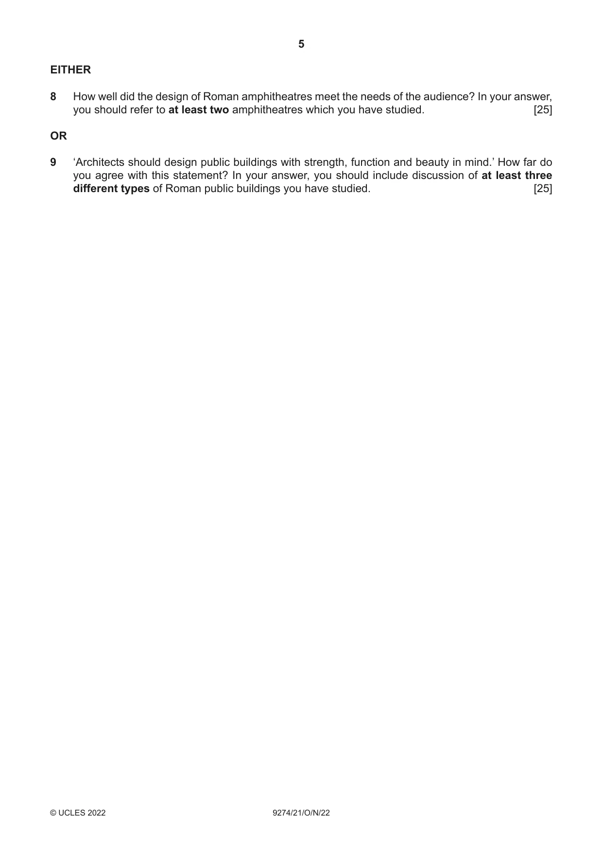 Cambridge A Level Classical Studies 9274 2022 Oct/Nov Paper 2 · Variant 1 question paper, page 5 of 8