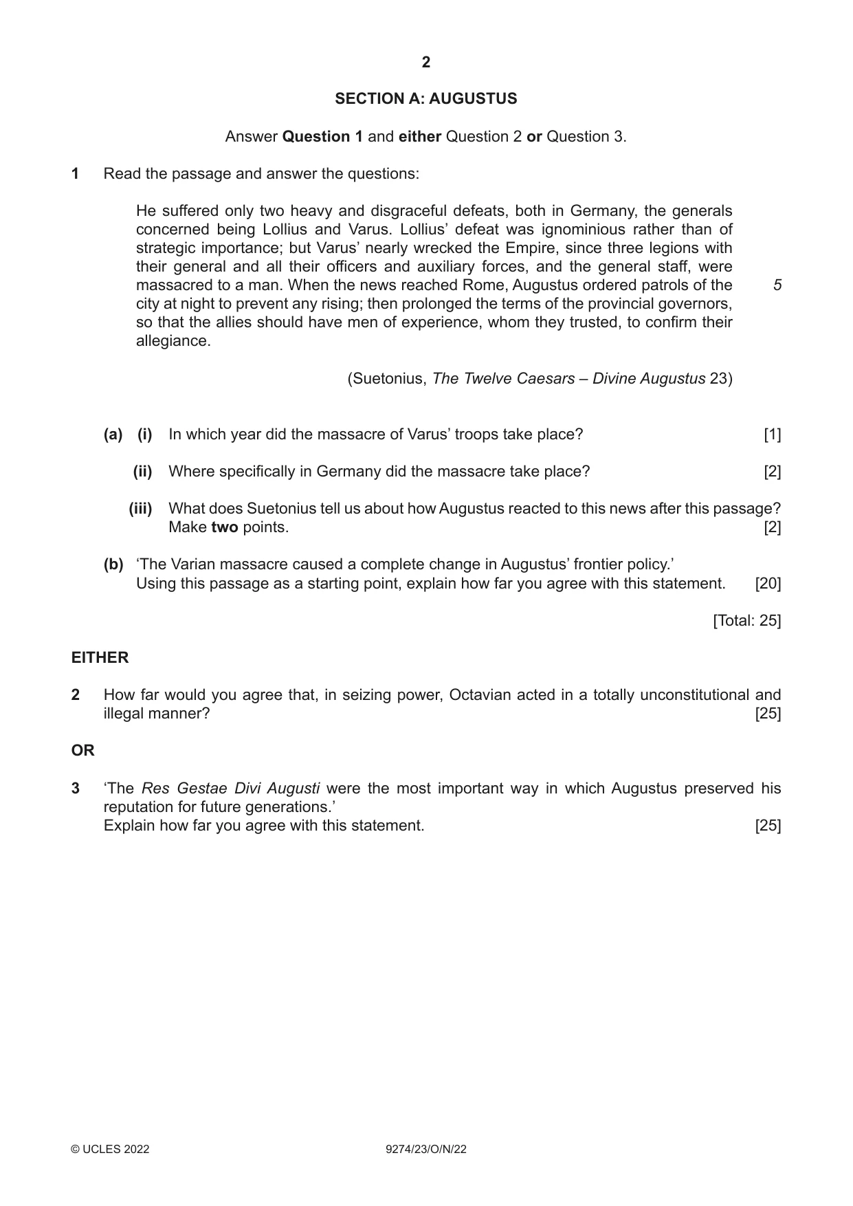 Cambridge A Level Classical Studies 9274 2022 Oct/Nov Paper 2 · Variant 3 question paper, page 2 of 8