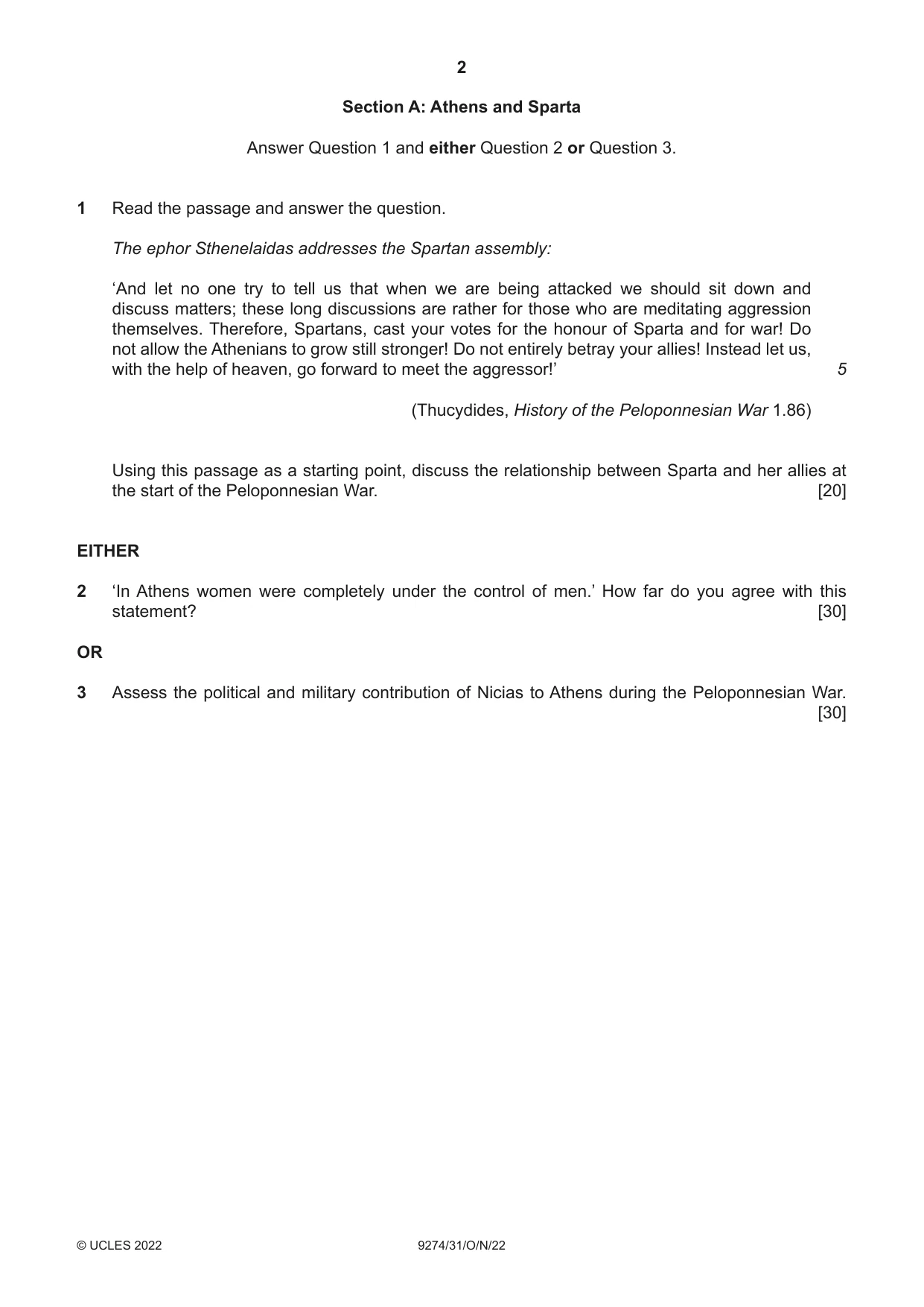 Cambridge A Level Classical Studies 9274 2022 Oct/Nov Paper 3 · Variant 1 question paper, page 2 of 4