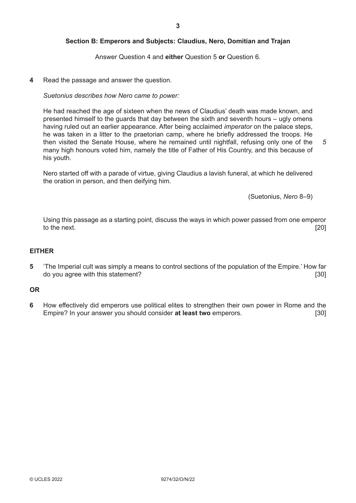 Cambridge A Level Classical Studies 9274 2022 Oct/Nov Paper 3 · Variant 2 question paper, page 3 of 4