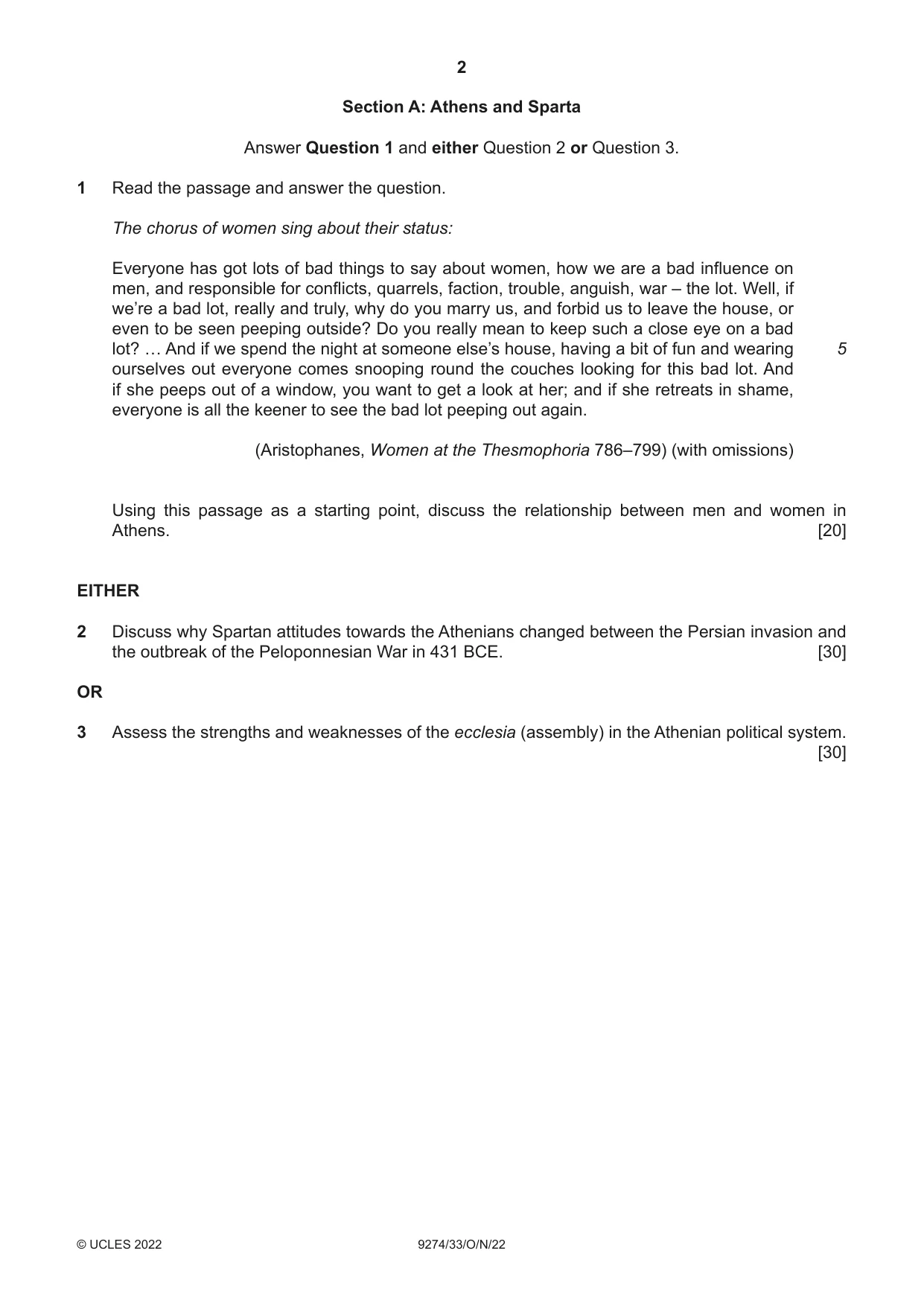 Cambridge A Level Classical Studies 9274 2022 Oct/Nov Paper 3 · Variant 3 question paper, page 2 of 4