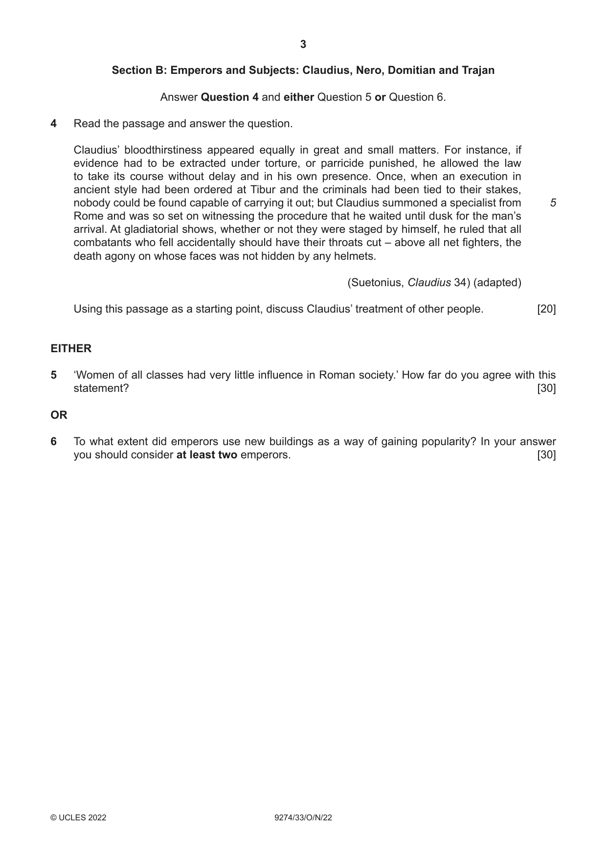Cambridge A Level Classical Studies 9274 2022 Oct/Nov Paper 3 · Variant 3 question paper, page 3 of 4