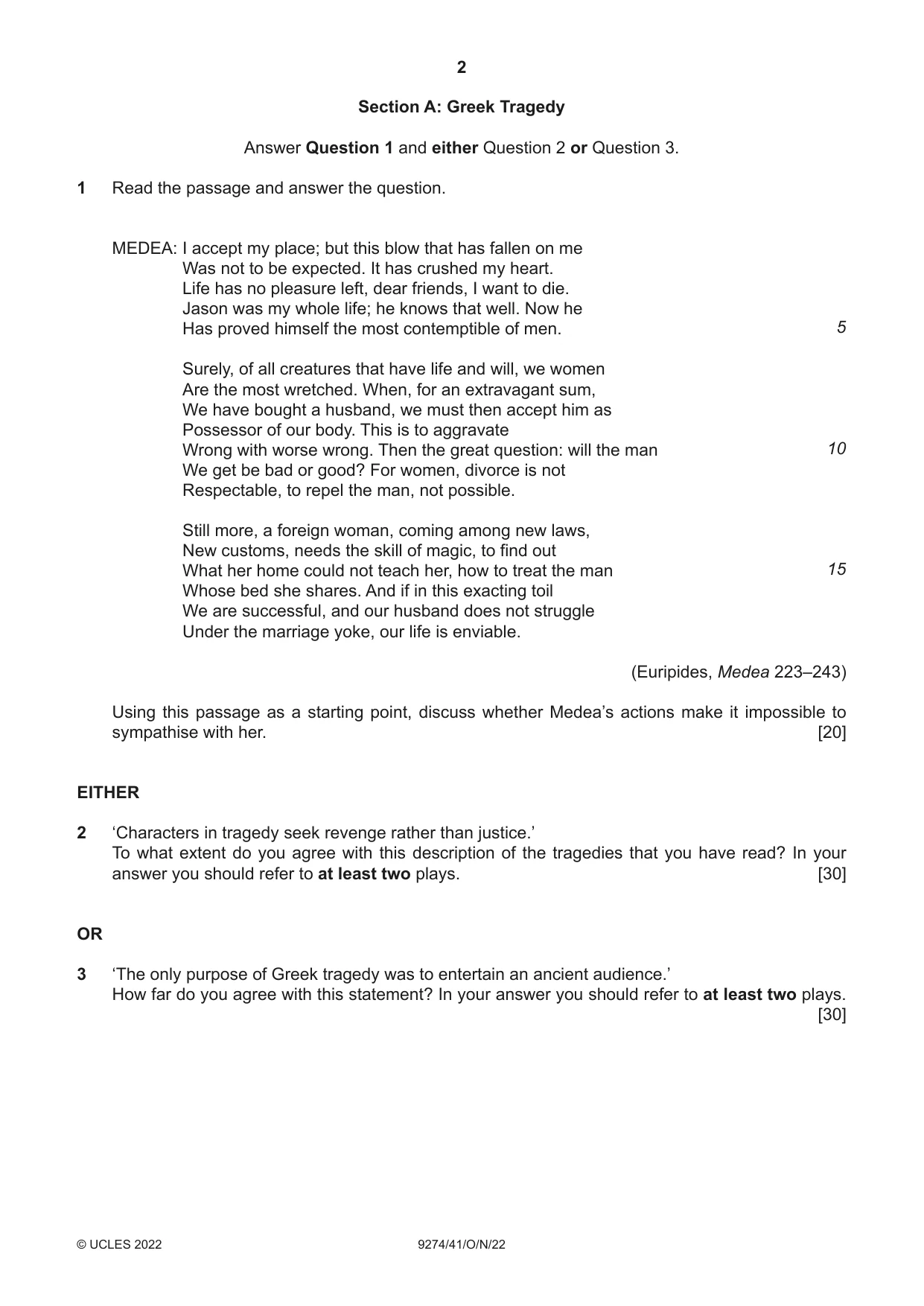 Cambridge A Level Classical Studies 9274 2022 Oct/Nov Paper 4 · Variant 1 question paper, page 2 of 4