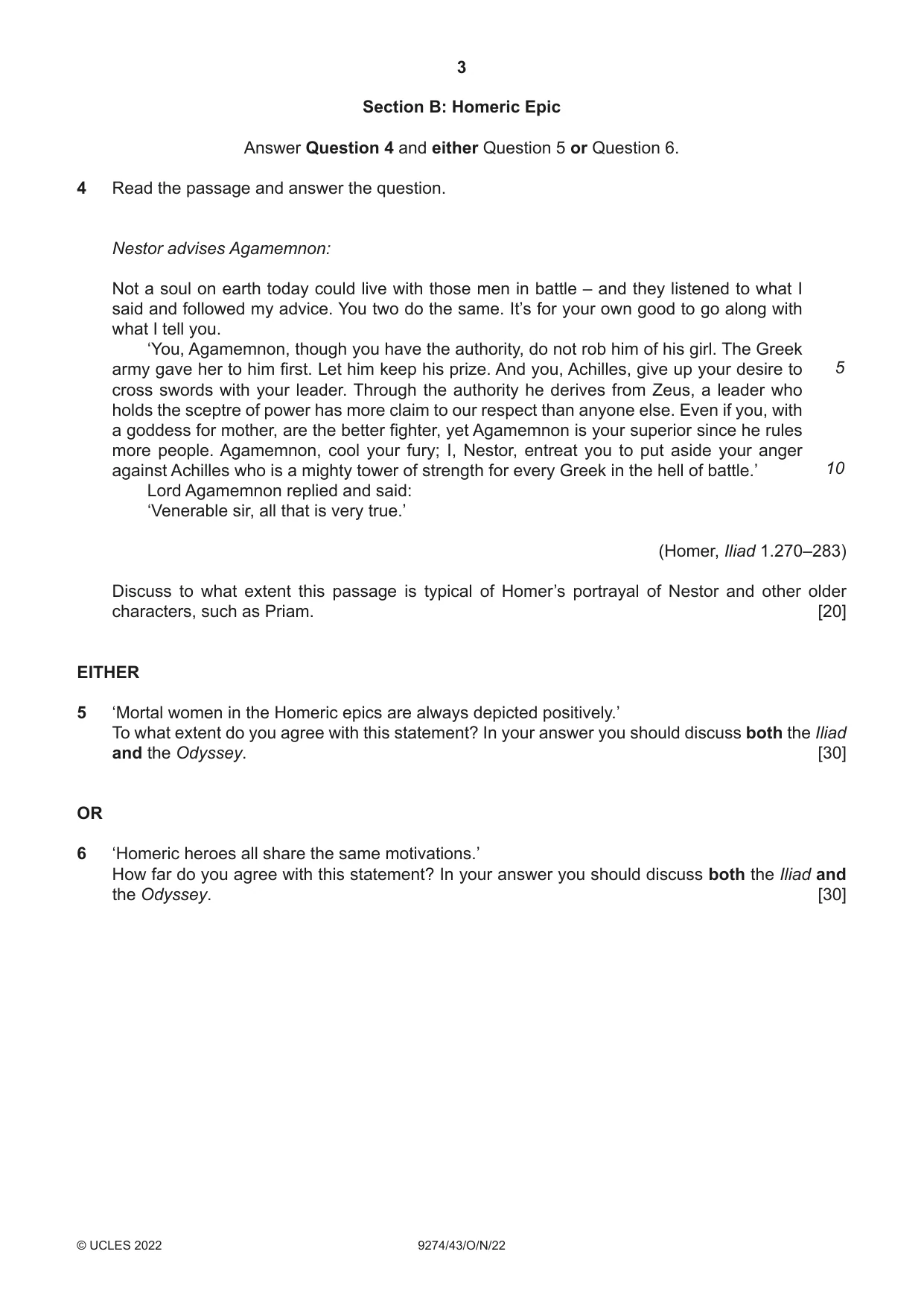 Cambridge A Level Classical Studies 9274 2022 Oct/Nov Paper 4 · Variant 3 question paper, page 3 of 4