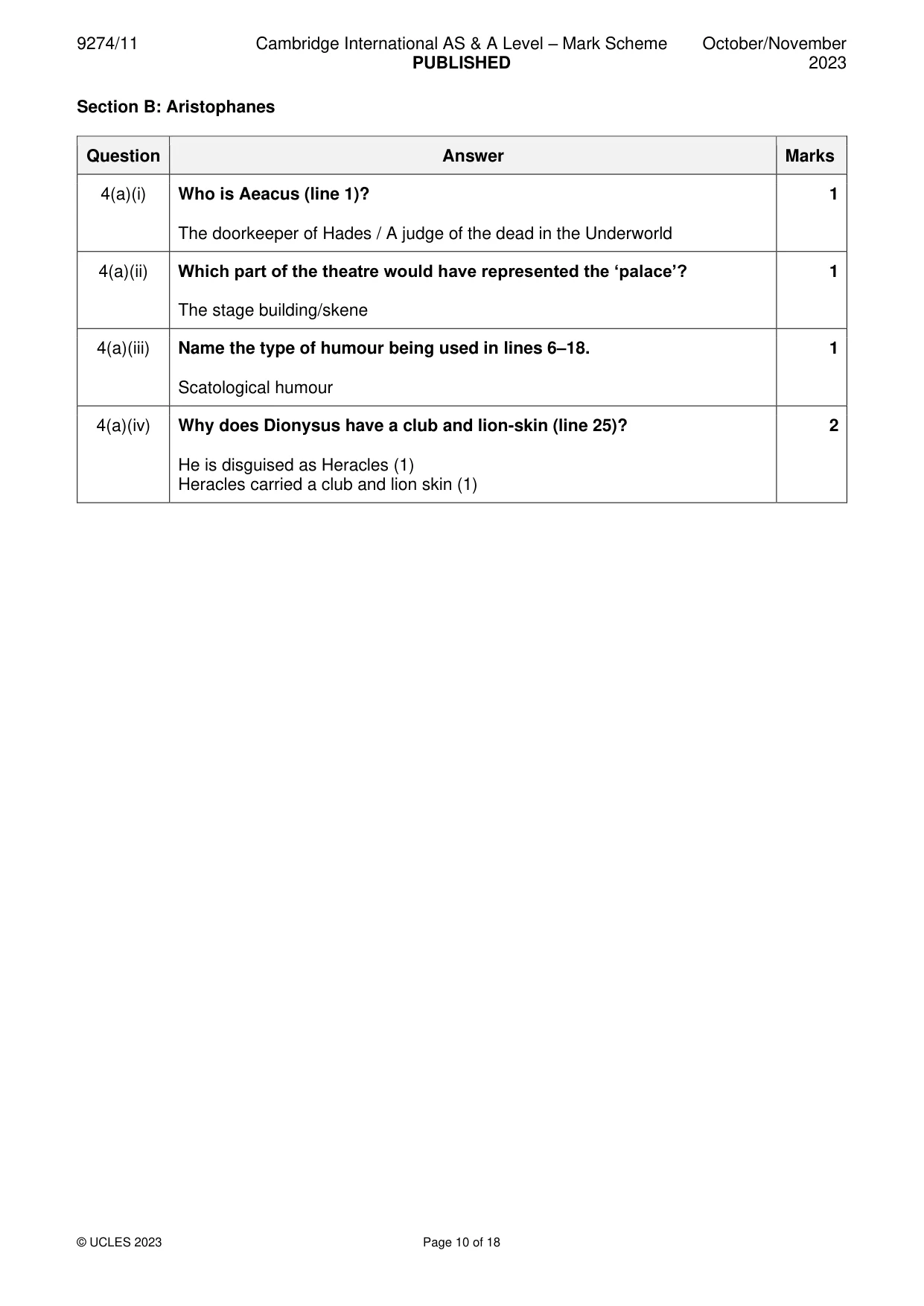 Mark scheme, page 10 of 18