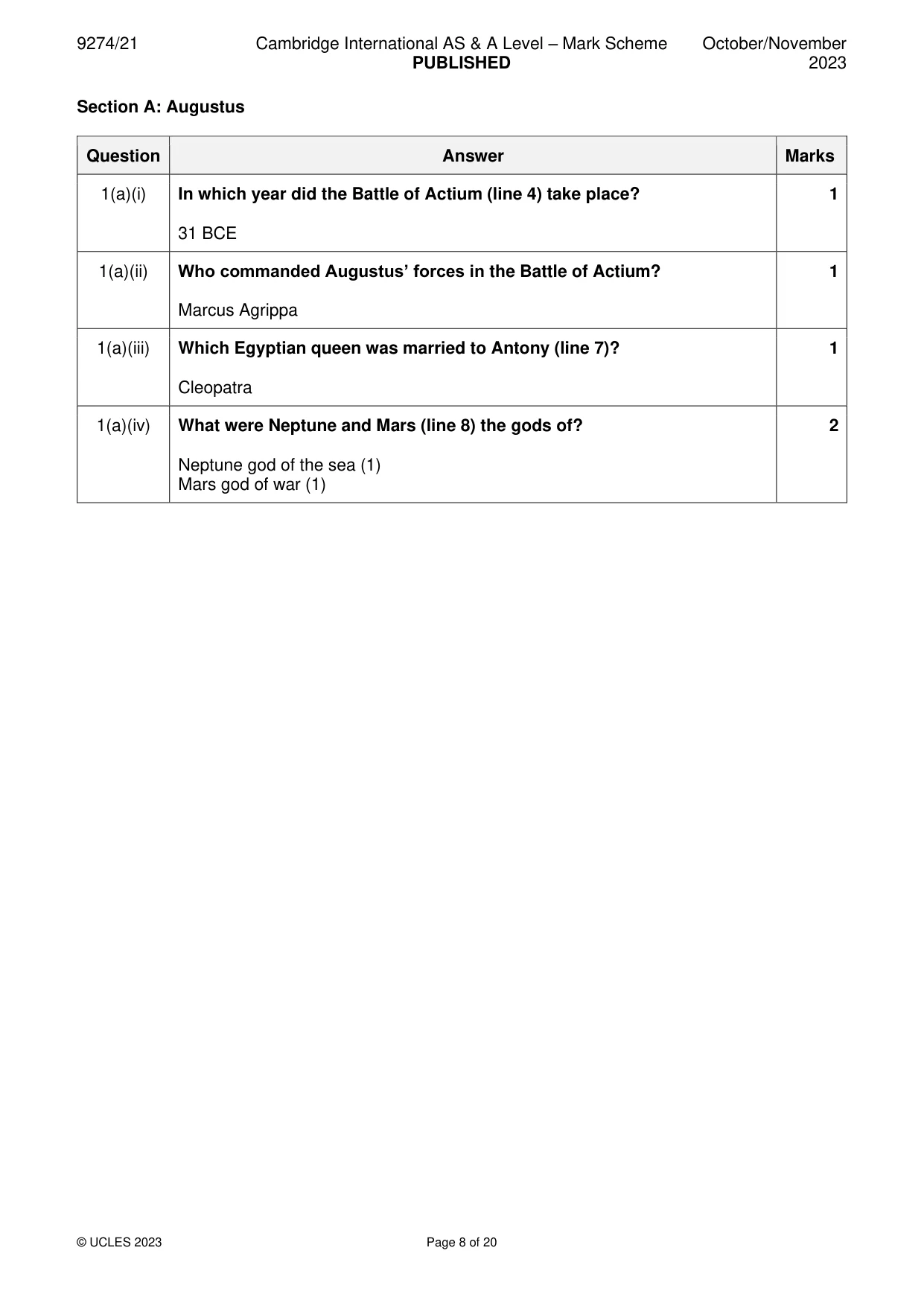 Mark scheme, page 8 of 20