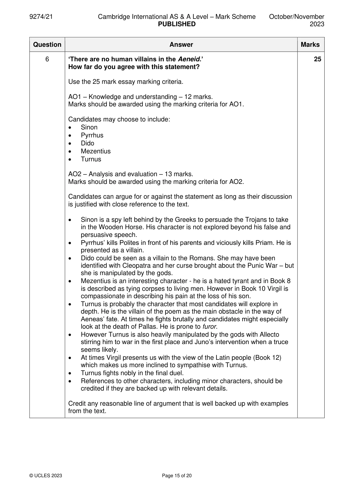 Mark scheme, page 15 of 20