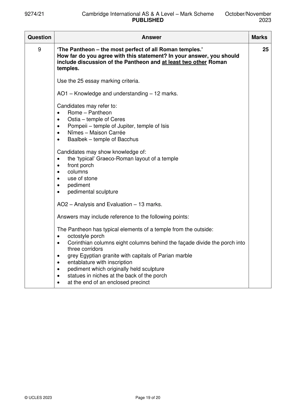Mark scheme, page 19 of 20