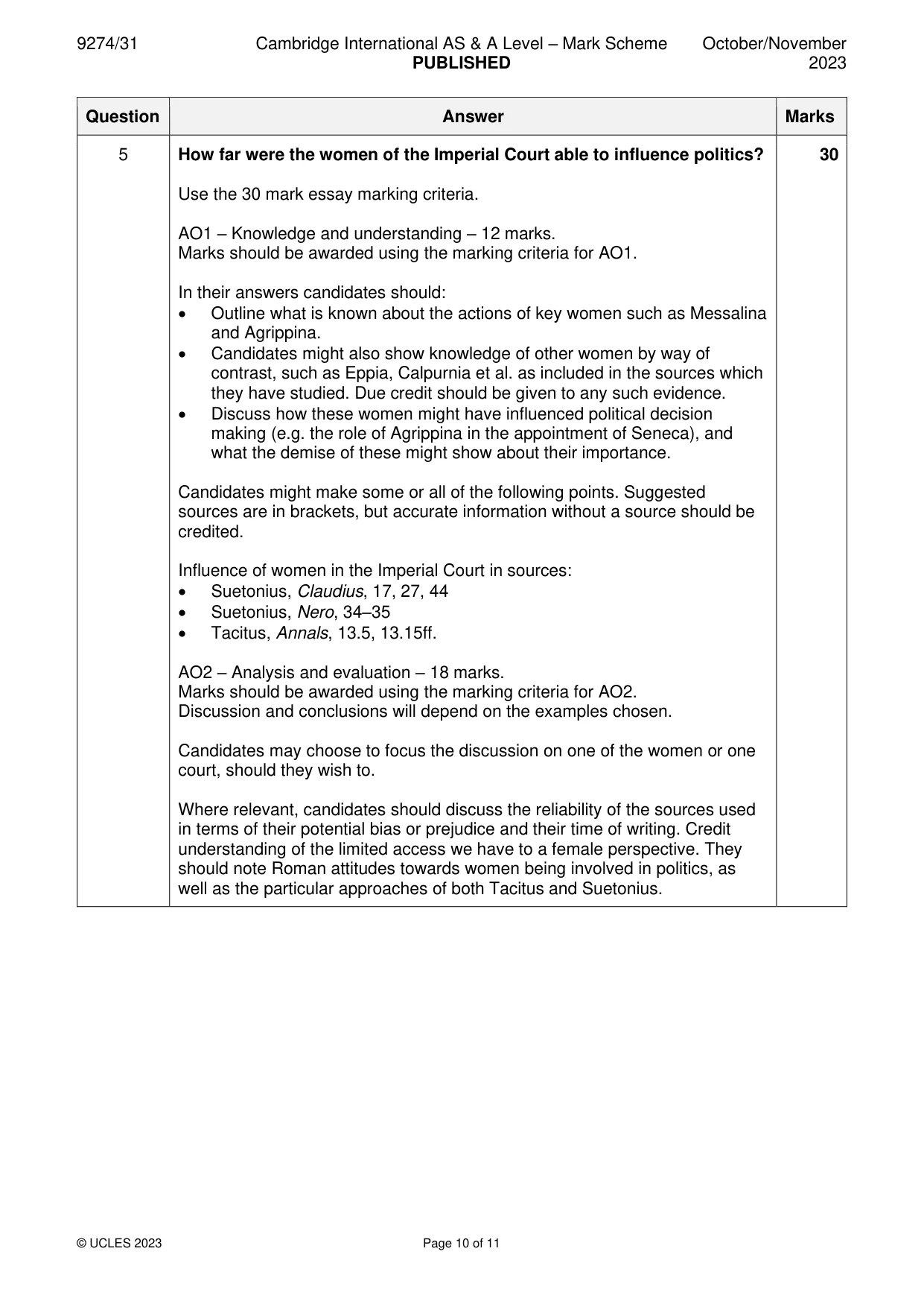Mark scheme, page 10 of 11