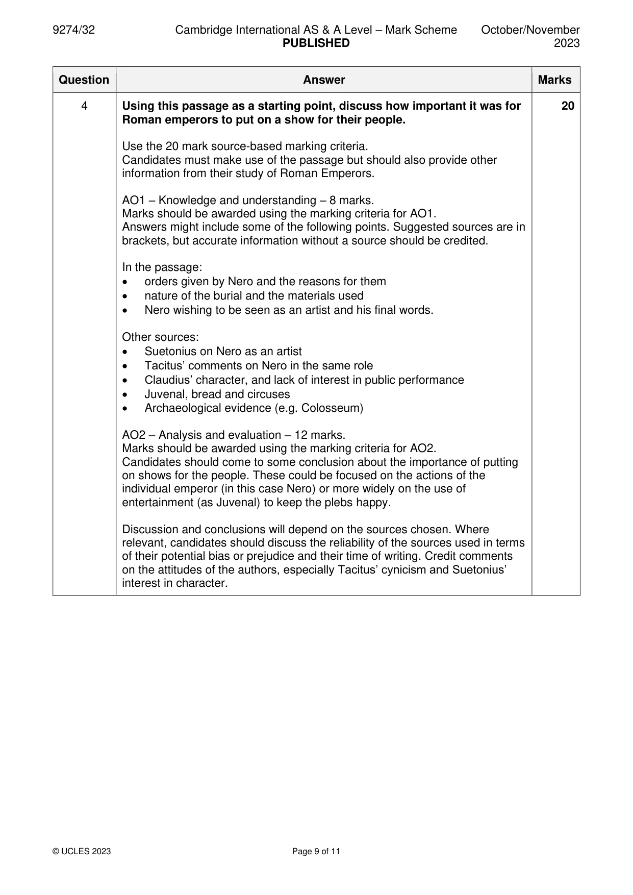 Mark scheme, page 9 of 11