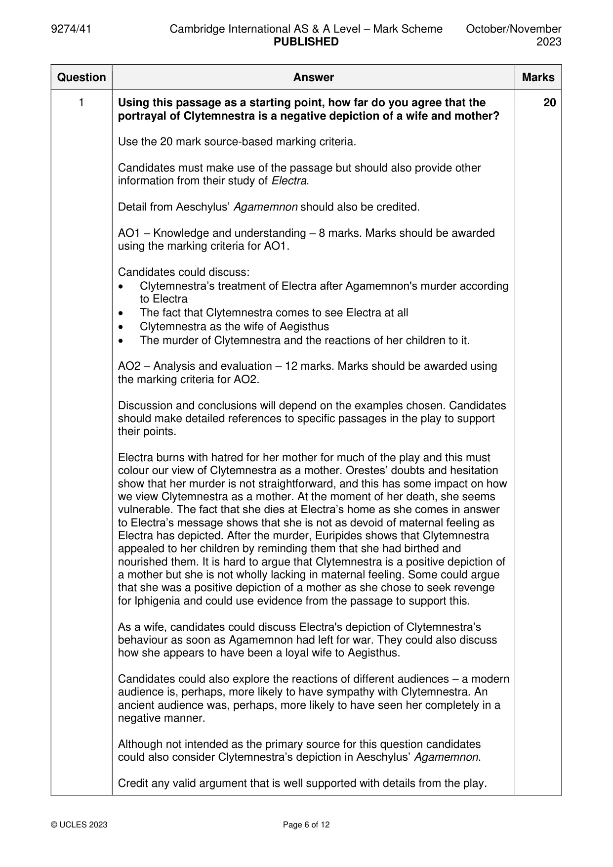 Mark scheme, page 6 of 12
