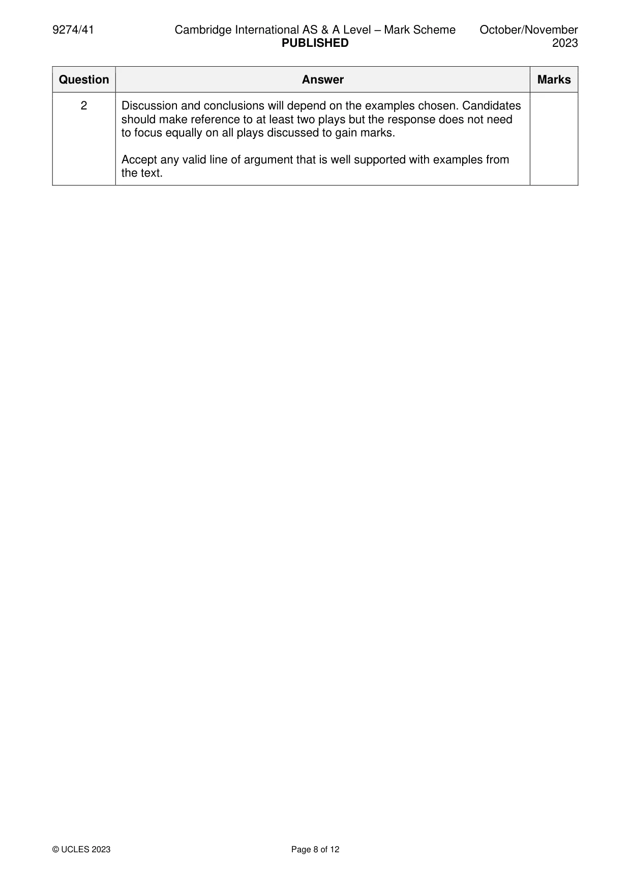 Mark scheme, page 8 of 12